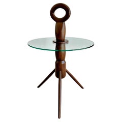 Vintage Wood and Glass Tripod Cocktail Table, 1950s Italy