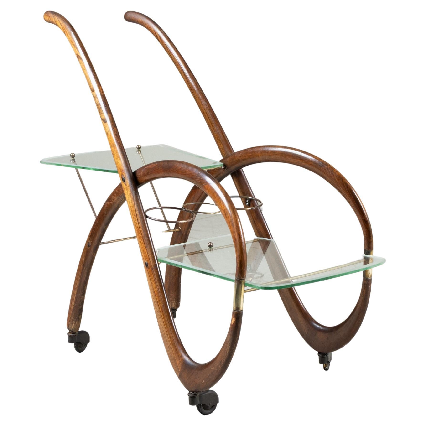 Wood and glass trolley Mid-Century, 194 For Sale