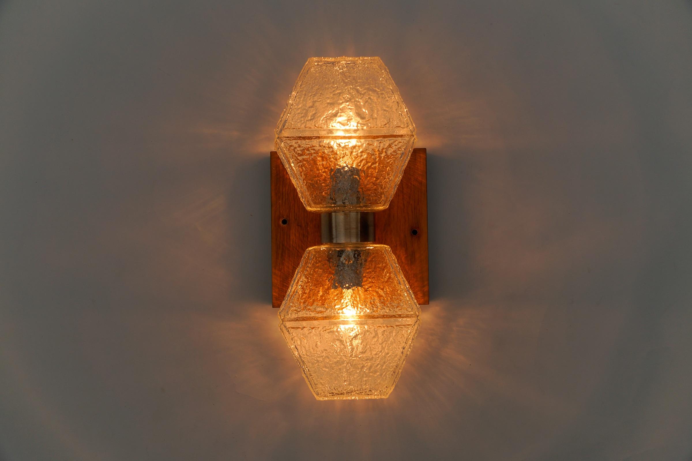Mid-Century Modern Wood and Glass Wall Lamp by Temde Switzerland, 1960s For Sale