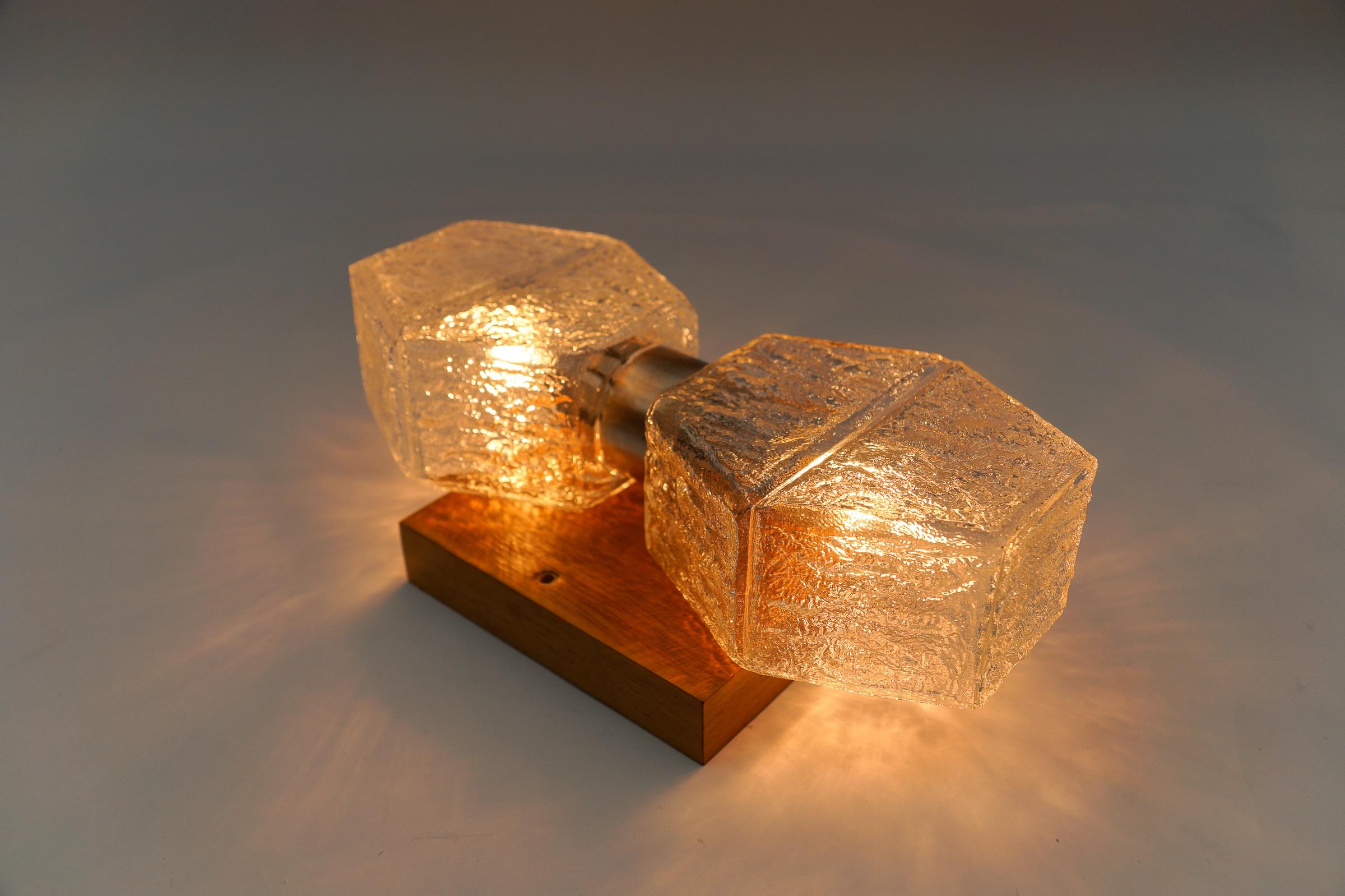 Wood and Glass Wall Lamp by Temde Switzerland, 1960s For Sale 1