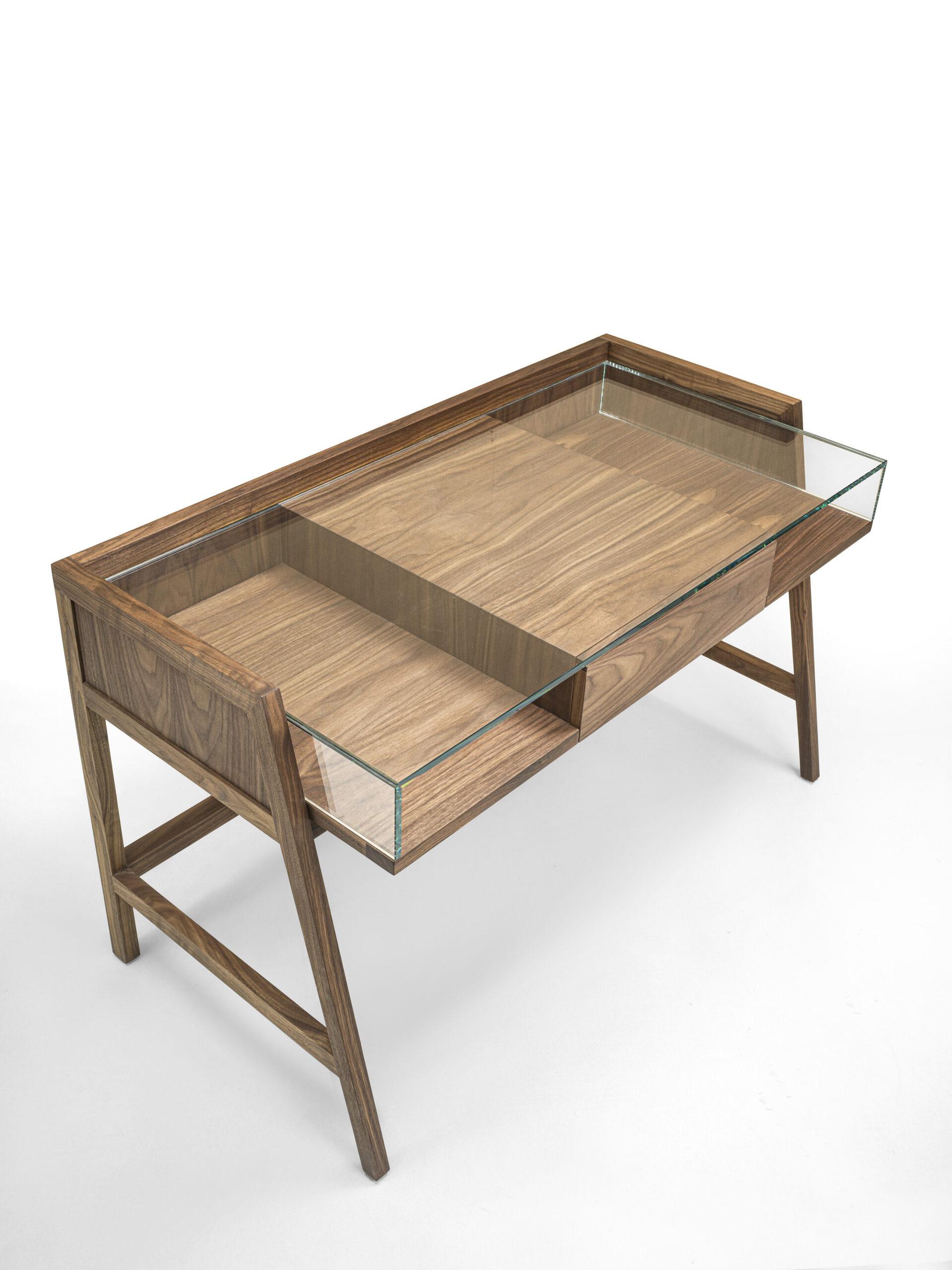 Italian Wood and Glass Writing Desk, Designed by Giovanna Azzarello, Made in Italy For Sale