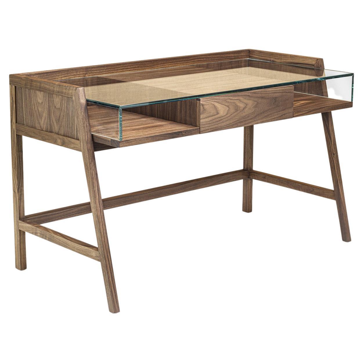 Wood and Glass Writing Desk, Designed by Giovanna Azzarello, Made in Italy For Sale