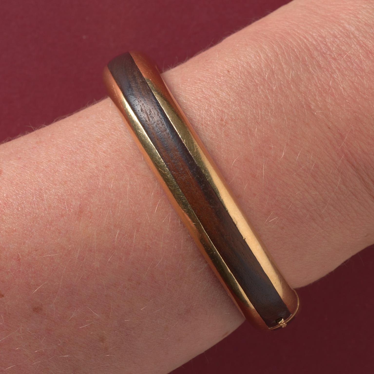 Women's or Men's Wood and Gold Bangle