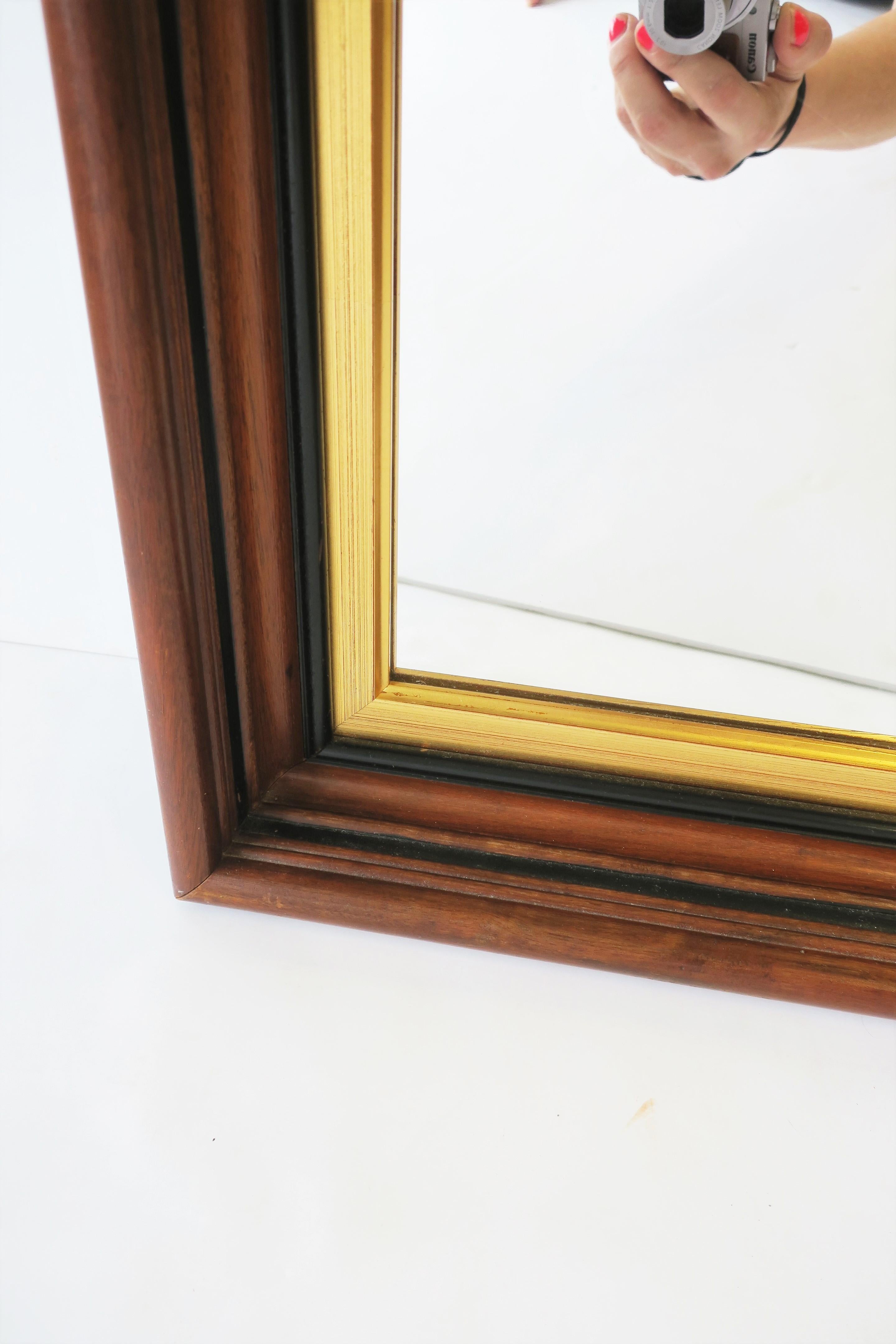 Brown Wood and Gold Giltwood Framed Wall or Vanity Mirror 4