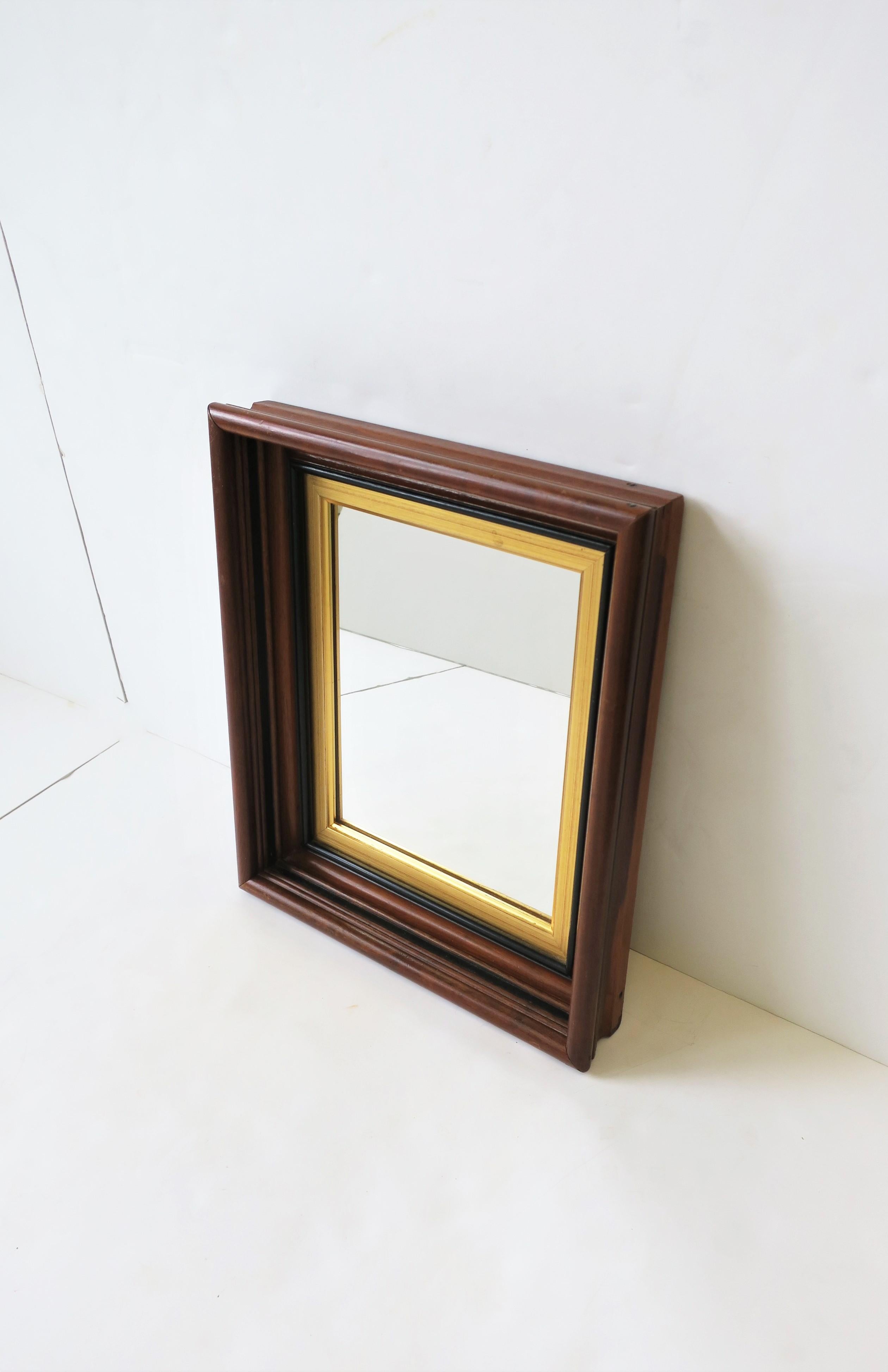 Brown Wood and Gold Giltwood Framed Wall or Vanity Mirror In Good Condition In New York, NY