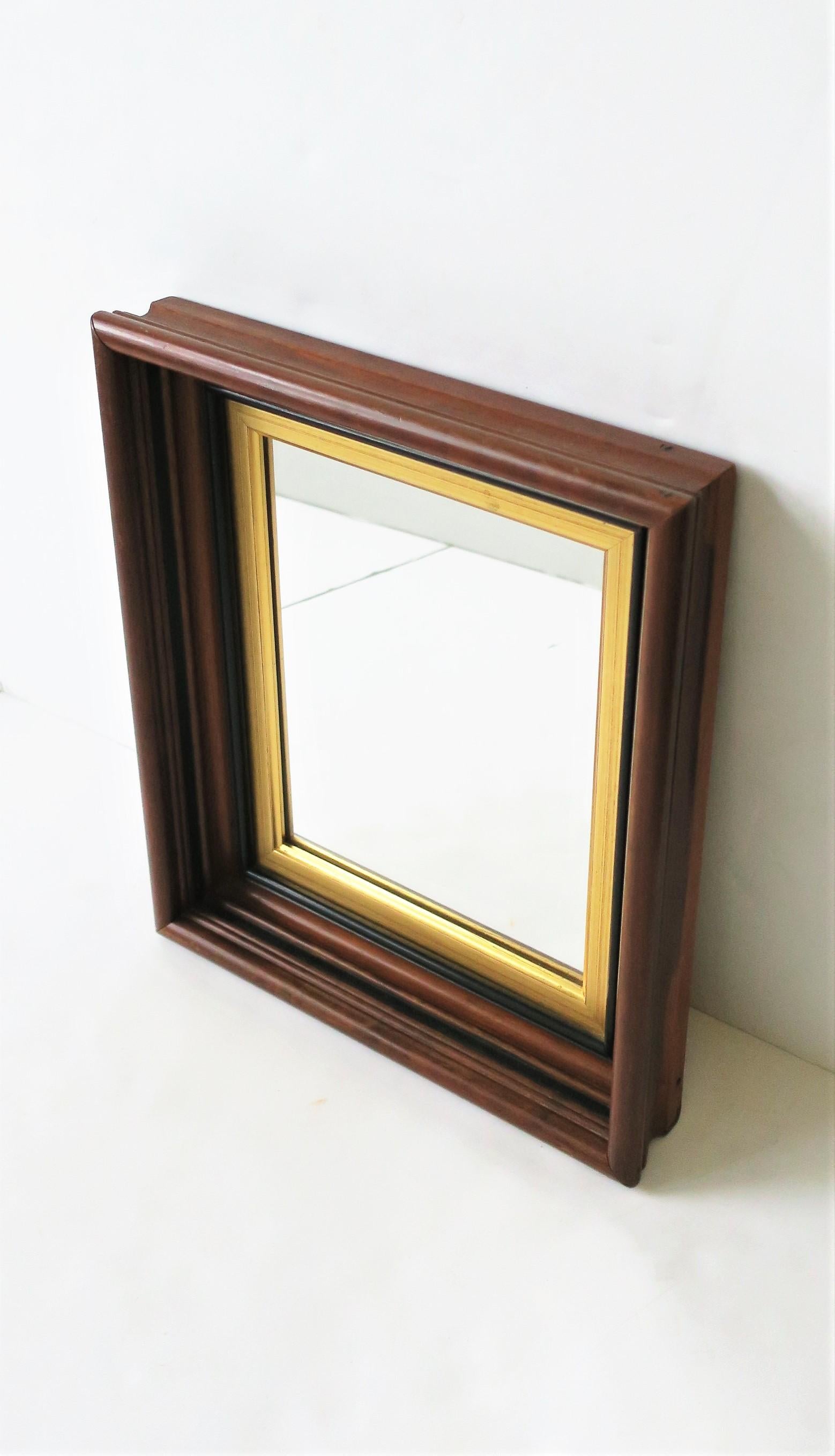 20th Century Brown Wood and Gold Giltwood Framed Wall or Vanity Mirror