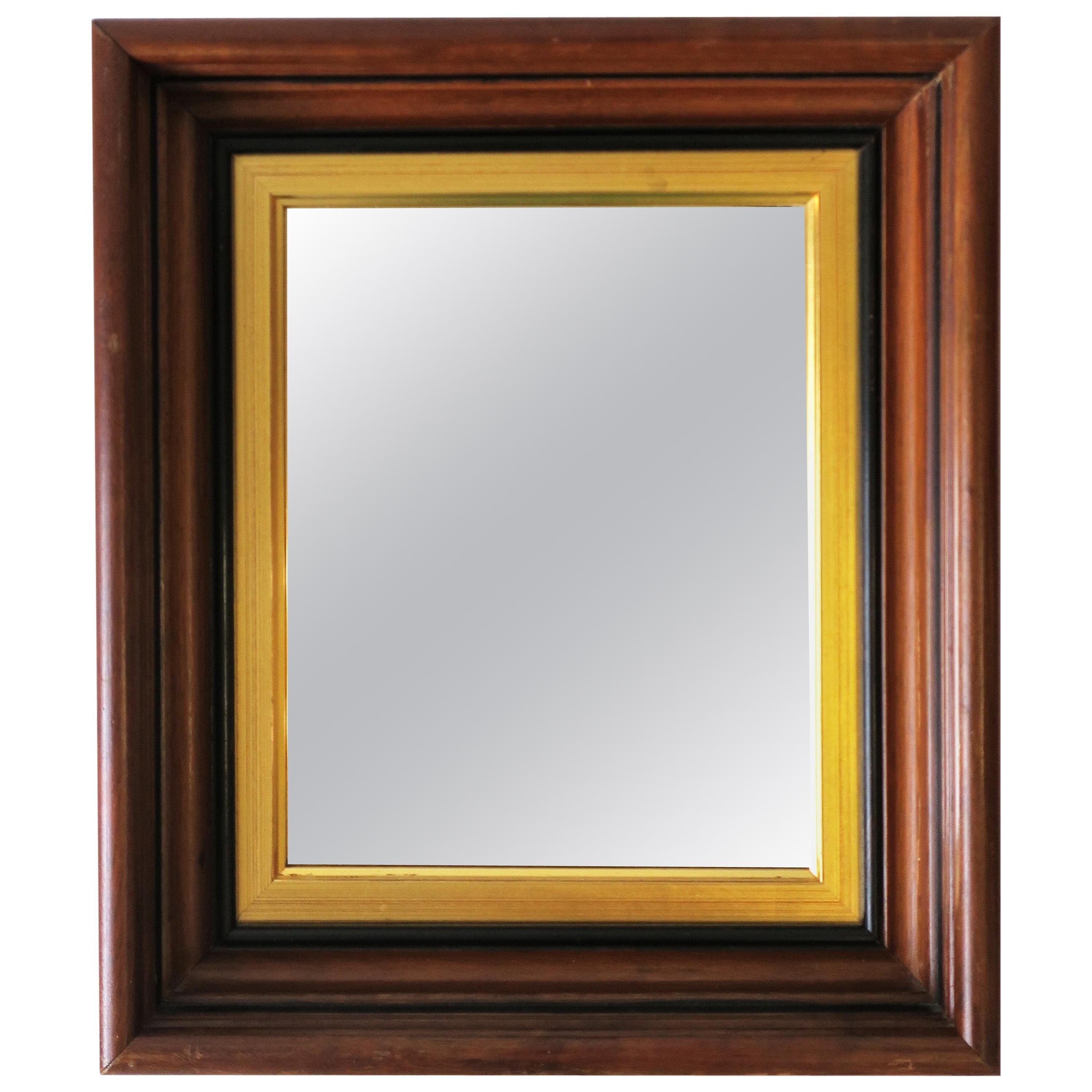 Brown Wood and Gold Giltwood Framed Wall or Vanity Mirror