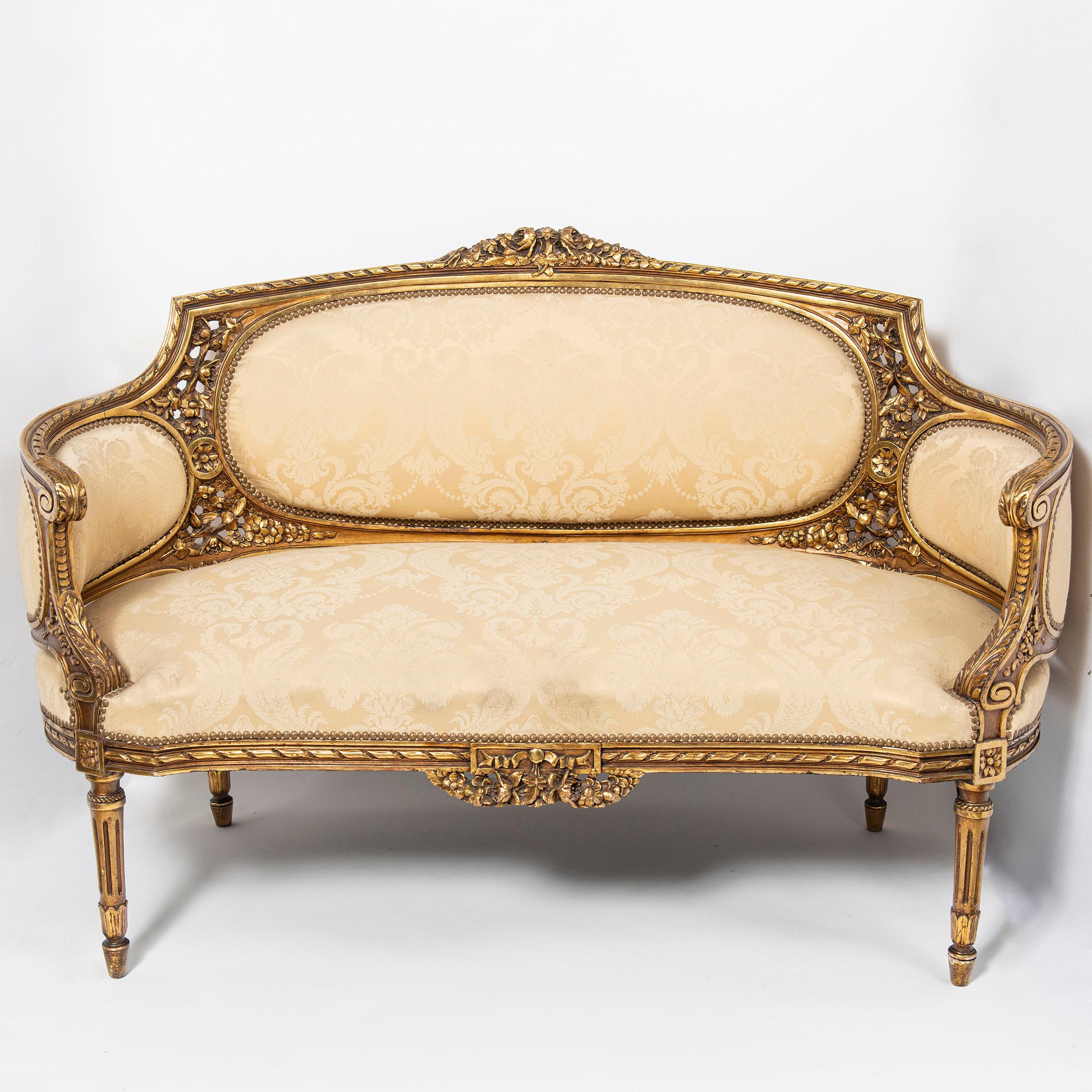 Wood and Gold Leaf Three Piece Suite, France, Late 19th Century For Sale 5