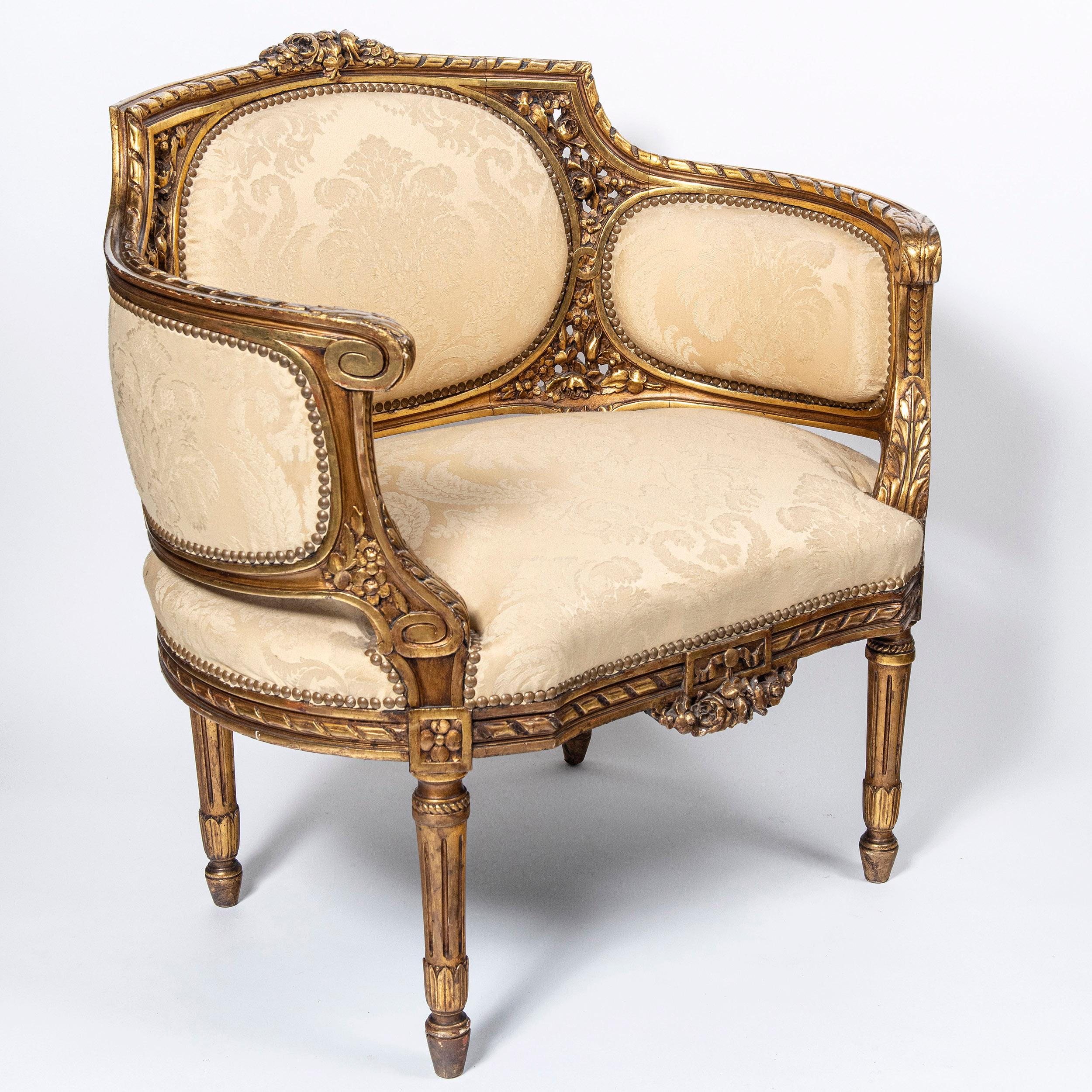 Neoclassical Wood and Gold Leaf Three Piece Suite, France, Late 19th Century For Sale