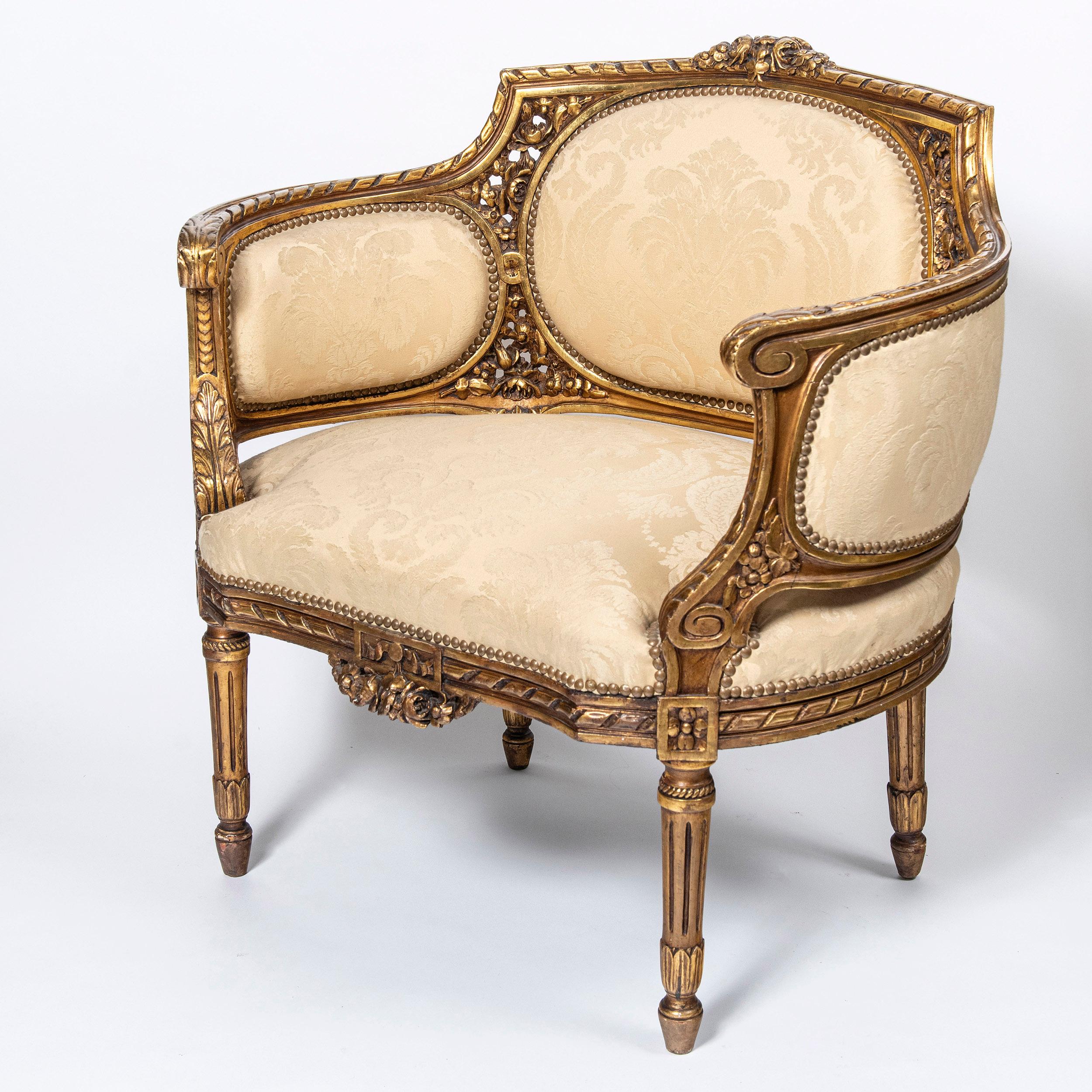 French Wood and Gold Leaf Three Piece Suite, France, Late 19th Century For Sale