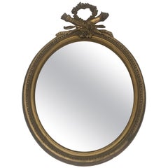 Wood and Golden Stucco Louis XVI Style Oval Mirror, French, 19th Century