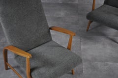 Wood and Green Bouclè Armchairs, 1950s, Set of 2