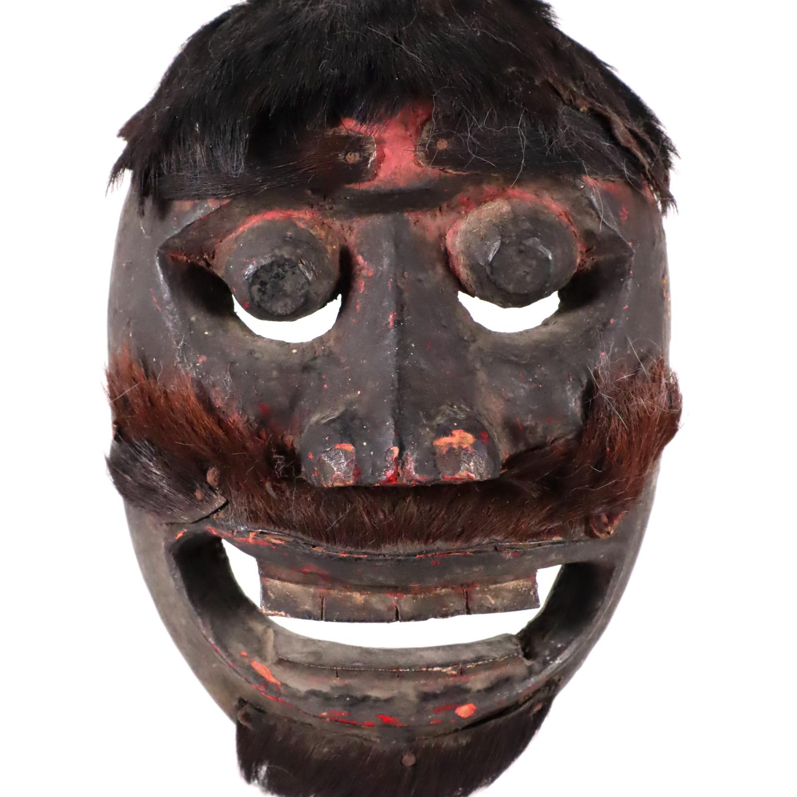 Balinese Wood and Hair Mask from Tribal Indonesia Probably Bali or Lombok Oceanic Art For Sale