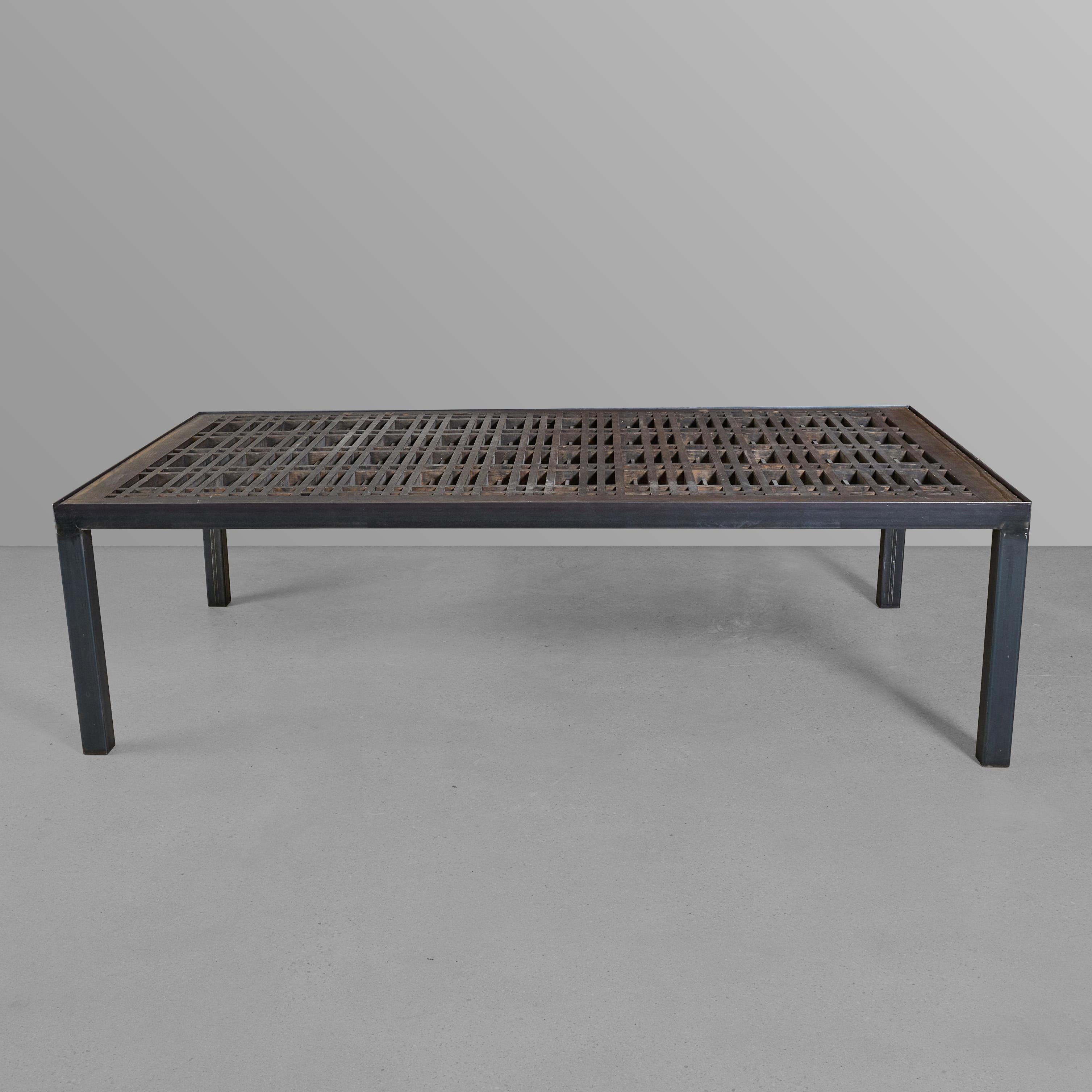 American Wood and Iron Coffee Table For Sale