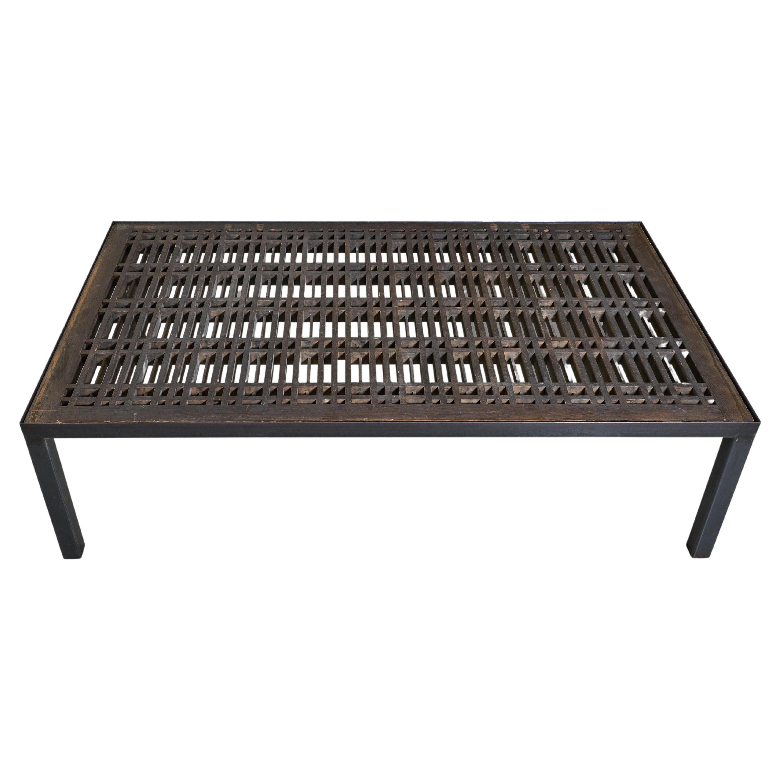 Wood and Iron Coffee Table For Sale