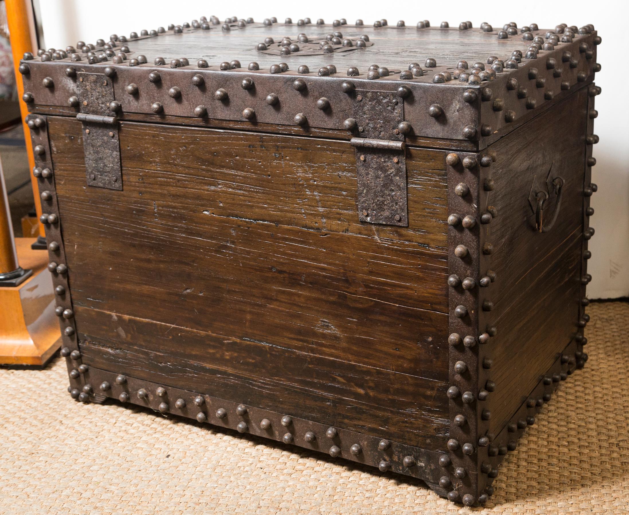 Wood and Iron Early Trunk For Sale 1