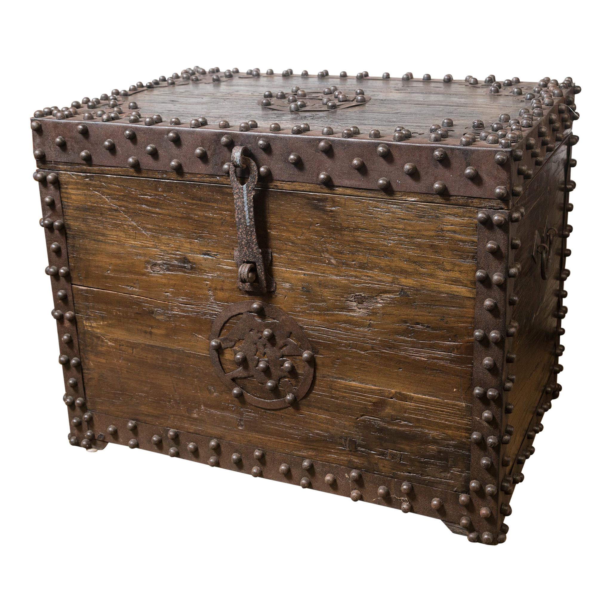 Wood and Iron Early Trunk For Sale