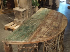 Wood and Iron Grille Demilune Console Table from India