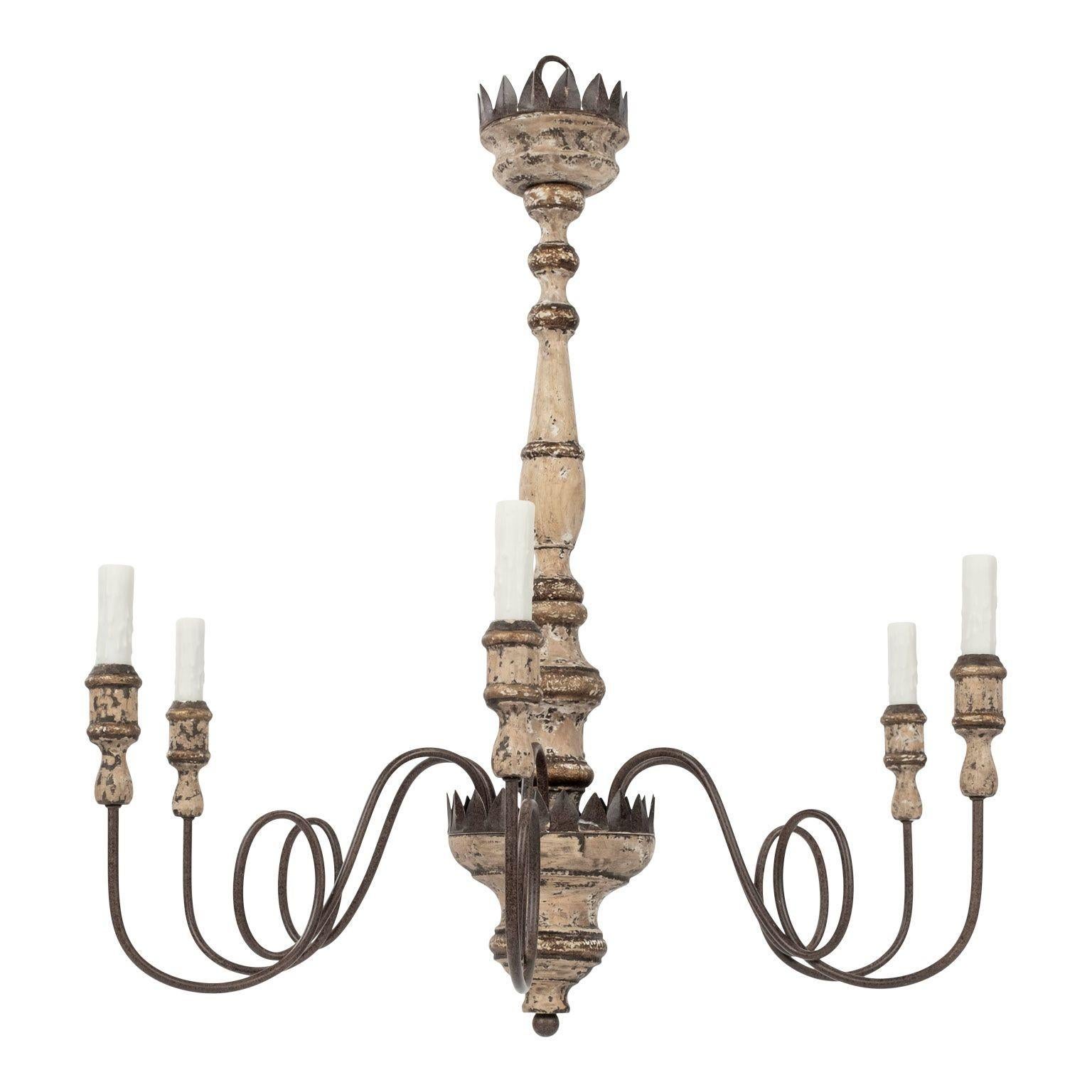 Wood and Iron Italian Chandelier In Good Condition In Houston, TX