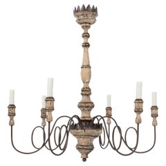 Antique Wood and Iron Italian Chandelier