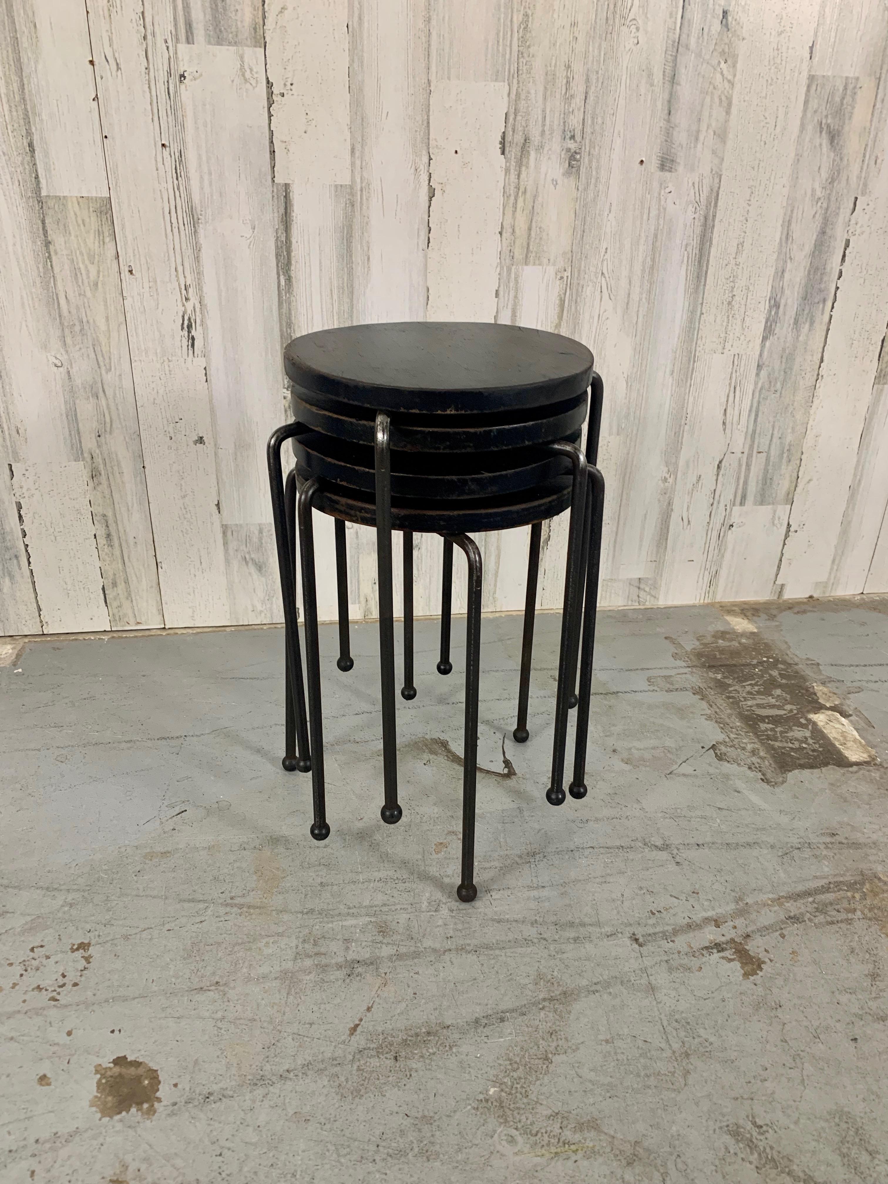 North American Wood and Iron Stacking Tables / stools  For Sale