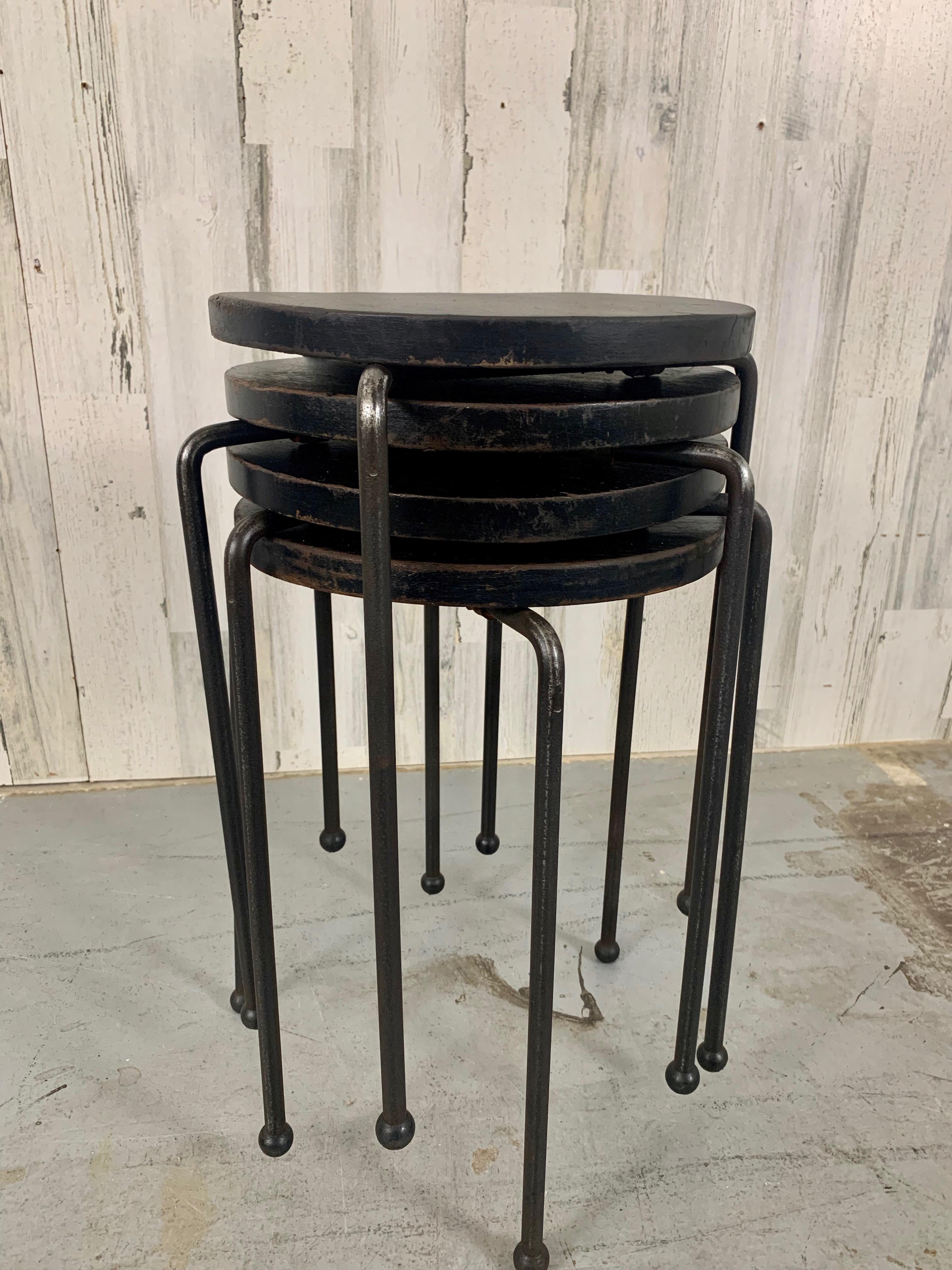 Wood and Iron Stacking Tables / stools  In Good Condition For Sale In Denton, TX