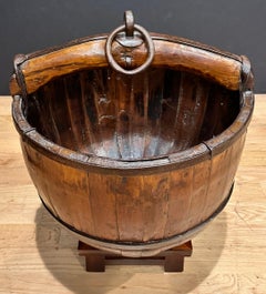 Wood And Iron Well Bucket On Stand