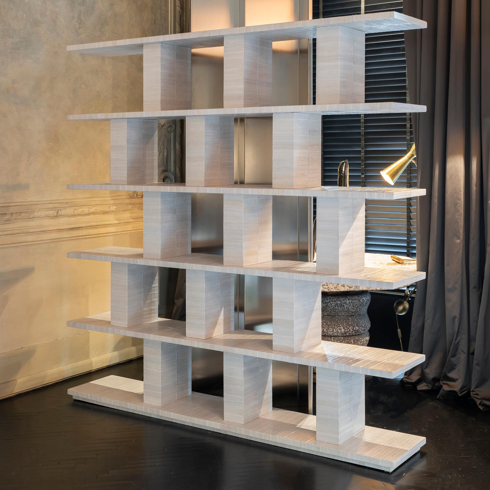 Modern Wood and Ivory Eel Skin Flair Edition Contemporary Bookcase, Italy 2019