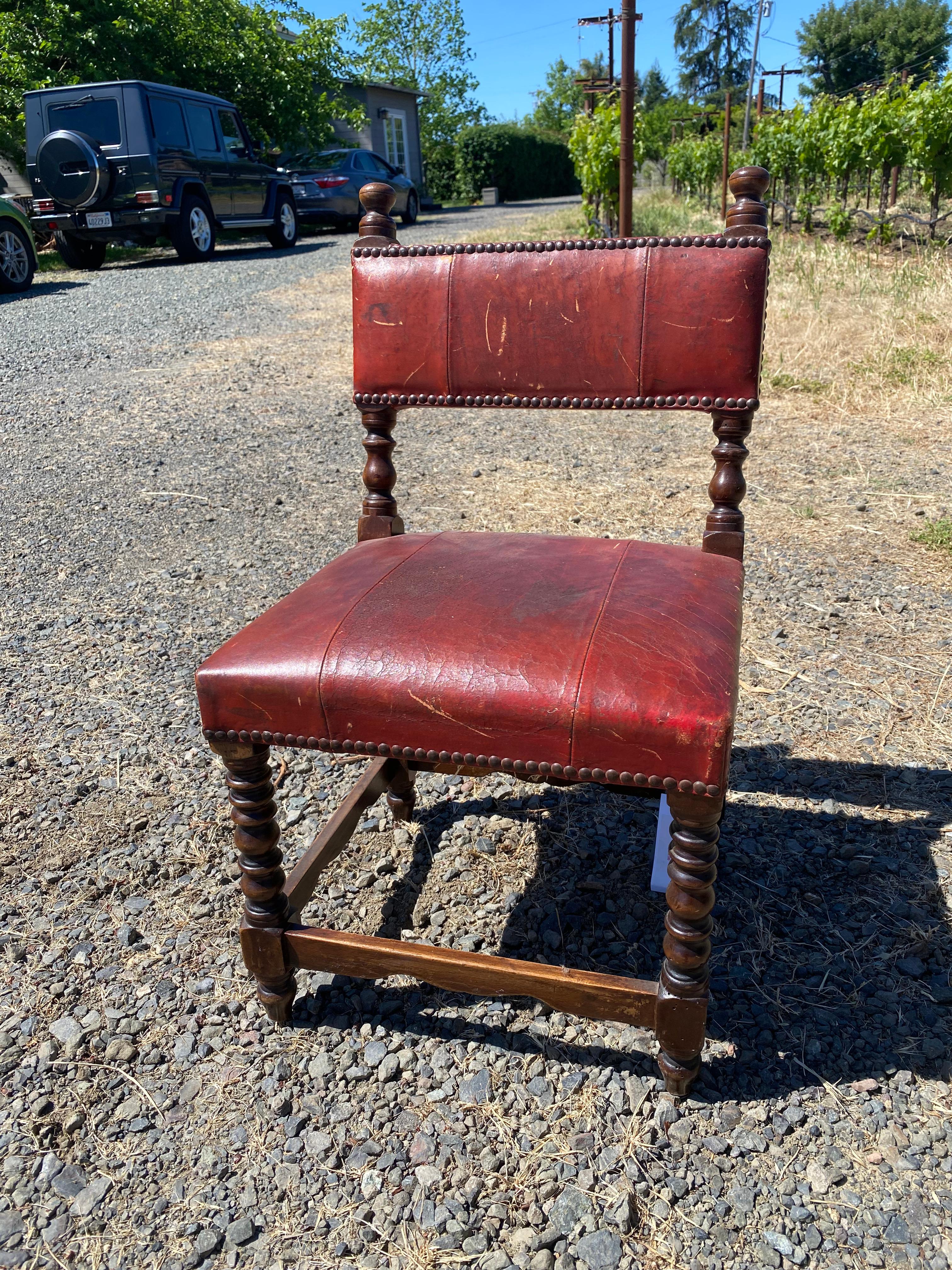 Wood and Leather, 19th Century Child's Chair In Good Condition For Sale In Napa, CA