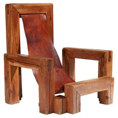 Wood and Leather Armchair by Dominique Zimbacca, 1970