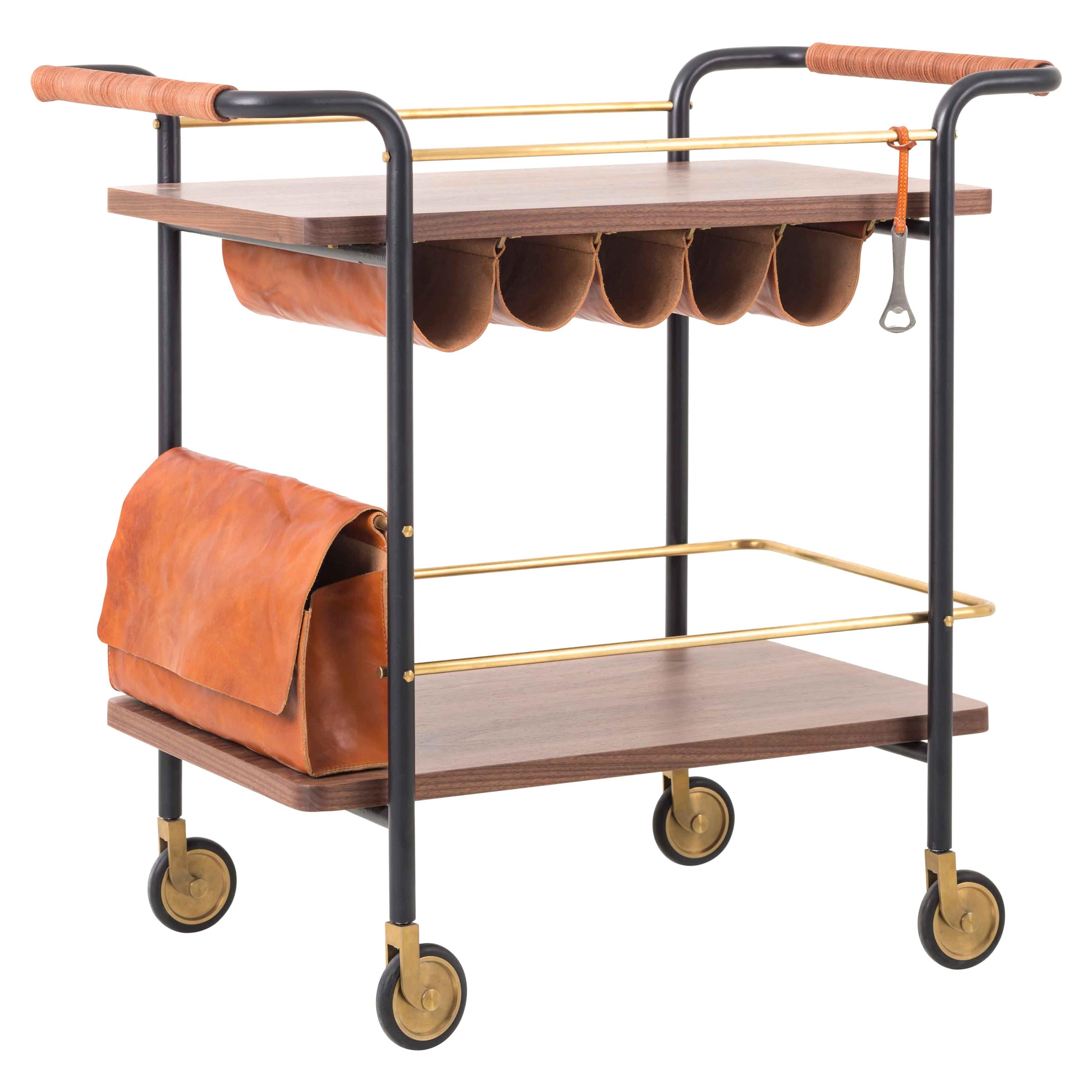 Wood and Leather Bar Cart, Valet
