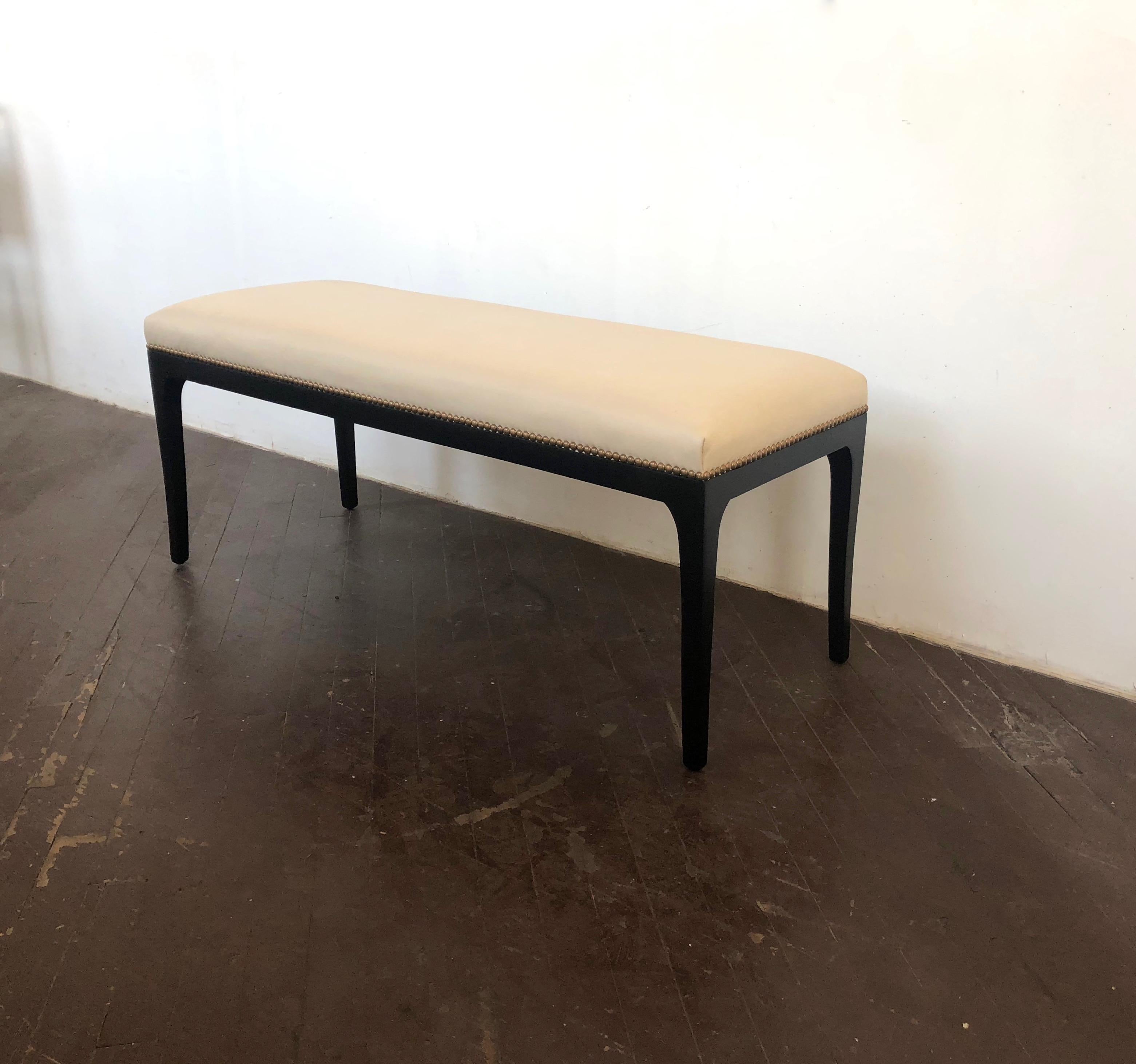 Wood and Leather Bench, USA, 1950s In Good Condition In Jersey City, NJ