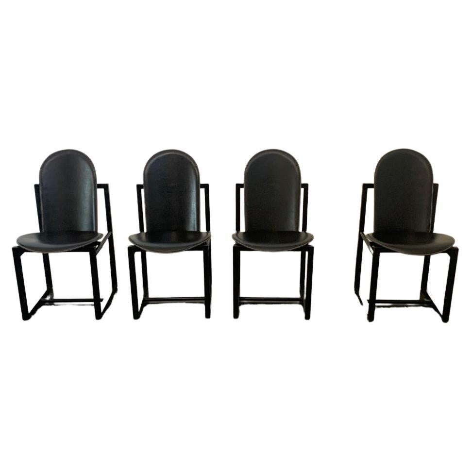 Wood and Leather Chairs by Annig Sarian for Tisettanta, Set of 4 For Sale