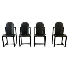 Wood and Leather Chairs by Annig Sarian for Tisettanta, Set of 4