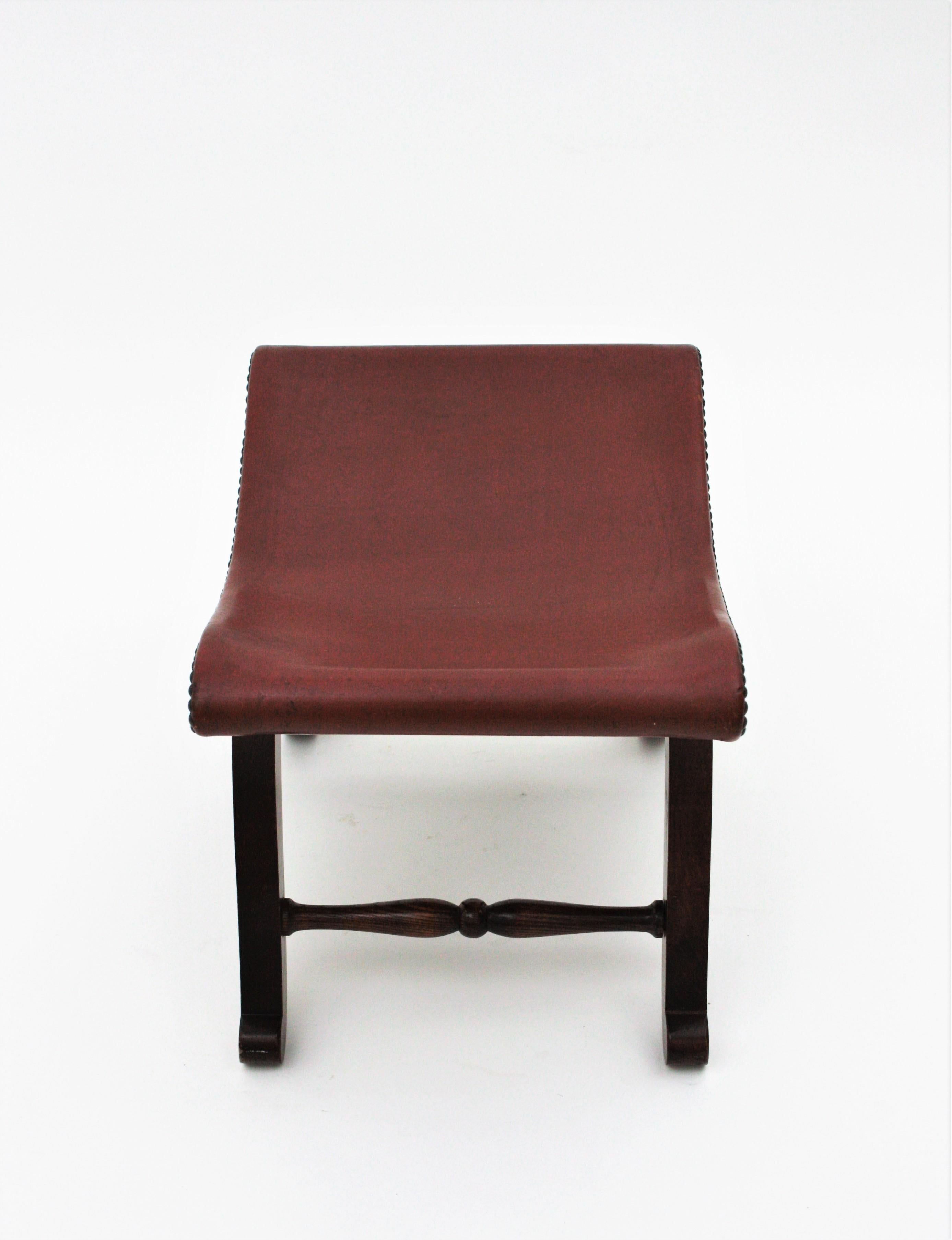 Curule Stool by Pierre Lottier for Valenti, Wood and Leather 2
