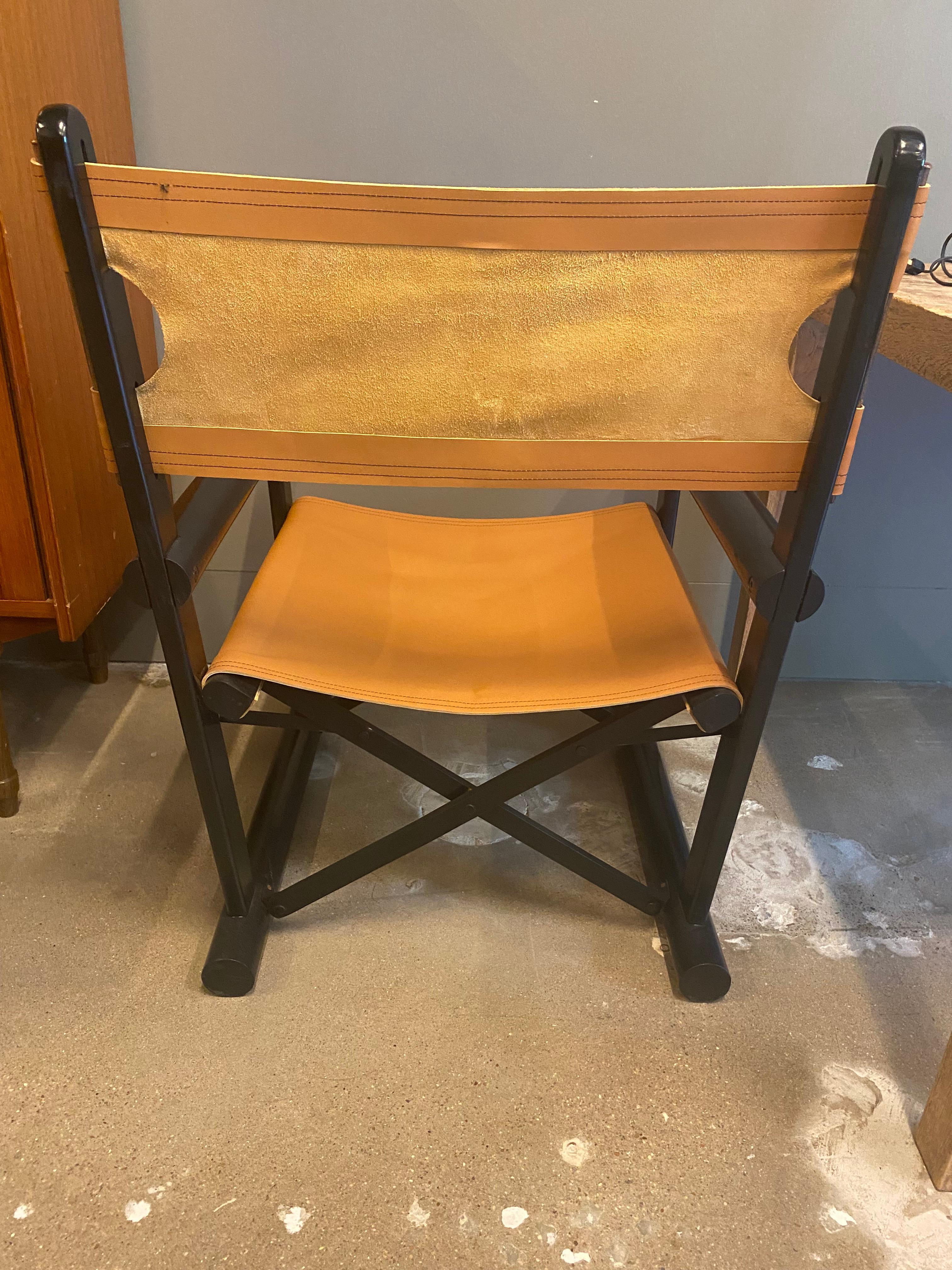 Late 20th Century Wood and Leather Director's Style Armchair, France, 1970's