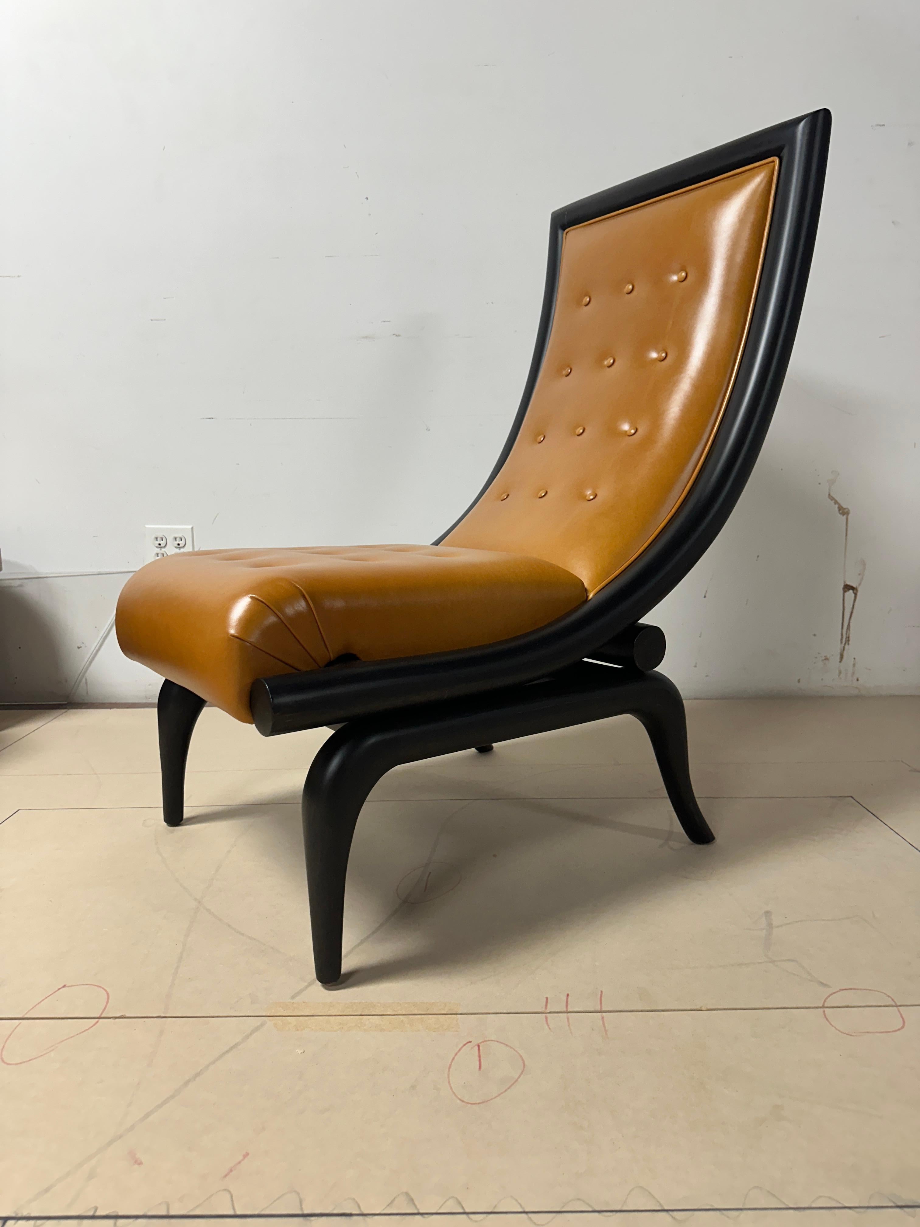 Modern Wood and Leather Lounge Chair Designed by Juan Montoya For Sale