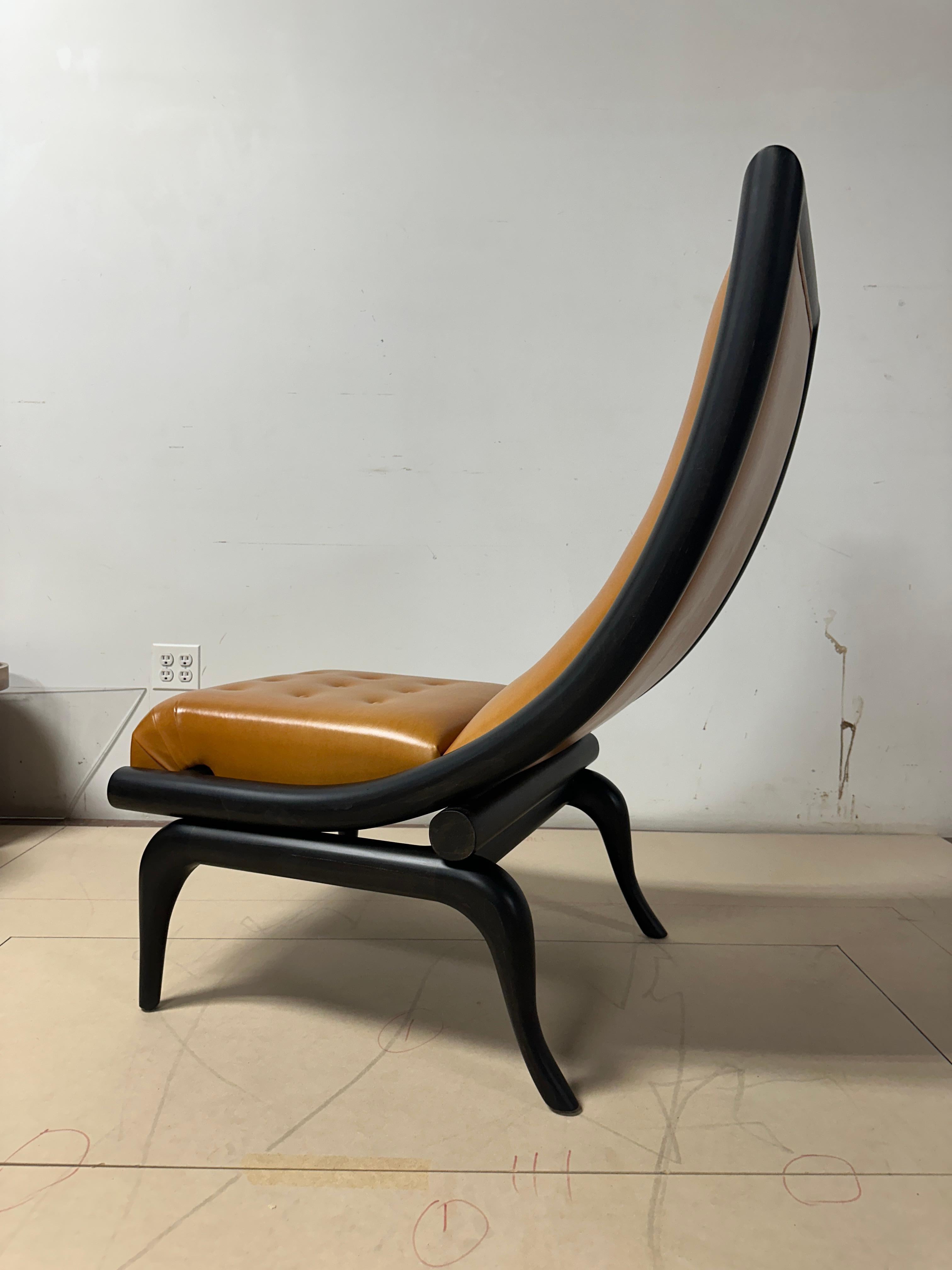 American Wood and Leather Lounge Chair Designed by Juan Montoya For Sale