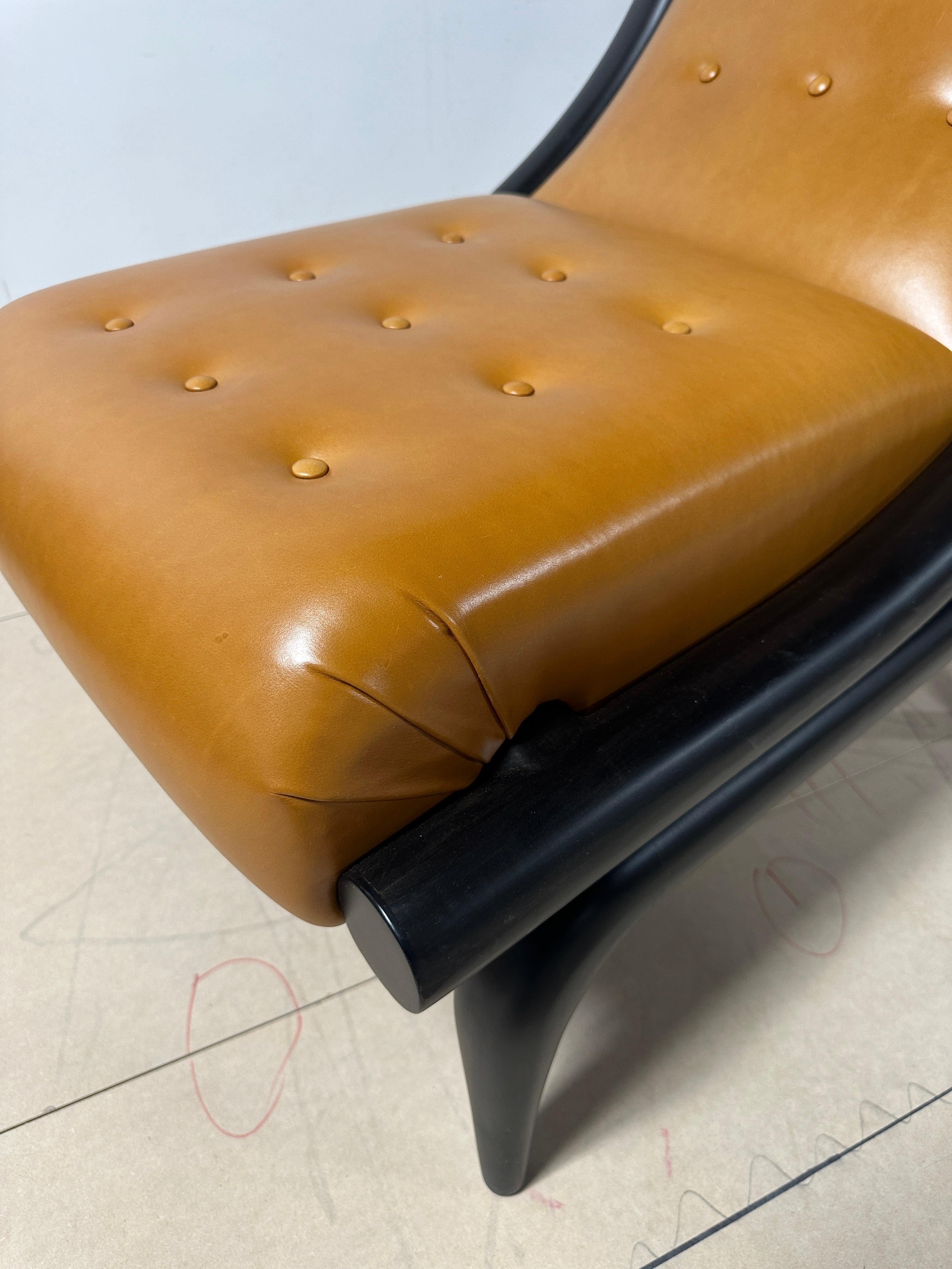 Contemporary Wood and Leather Lounge Chair Designed by Juan Montoya For Sale