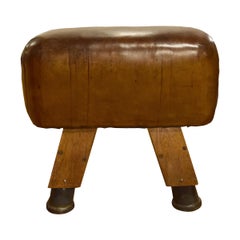 Antique Wood and Leather Pommel Horse Bench