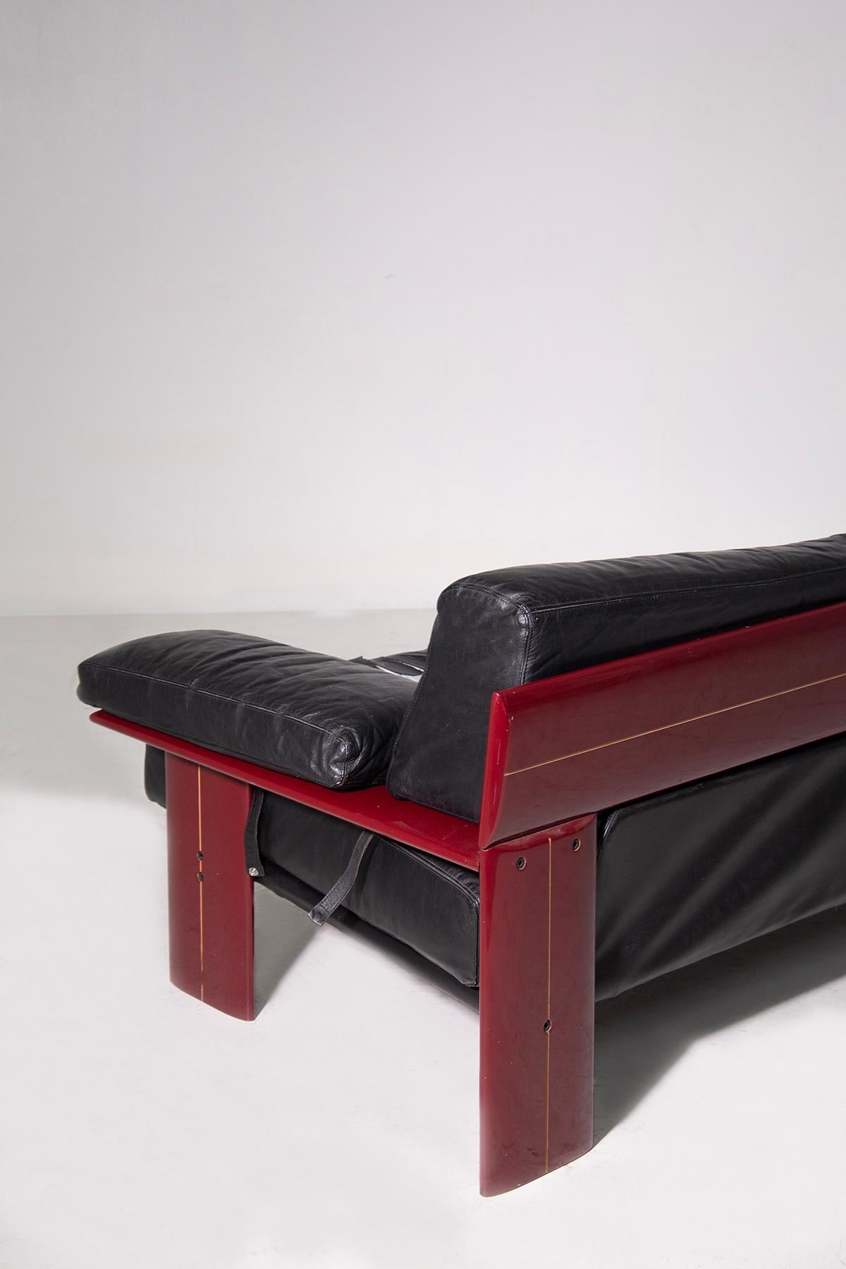 Wood and Leather Rare Sormani Sofa in vendita 1