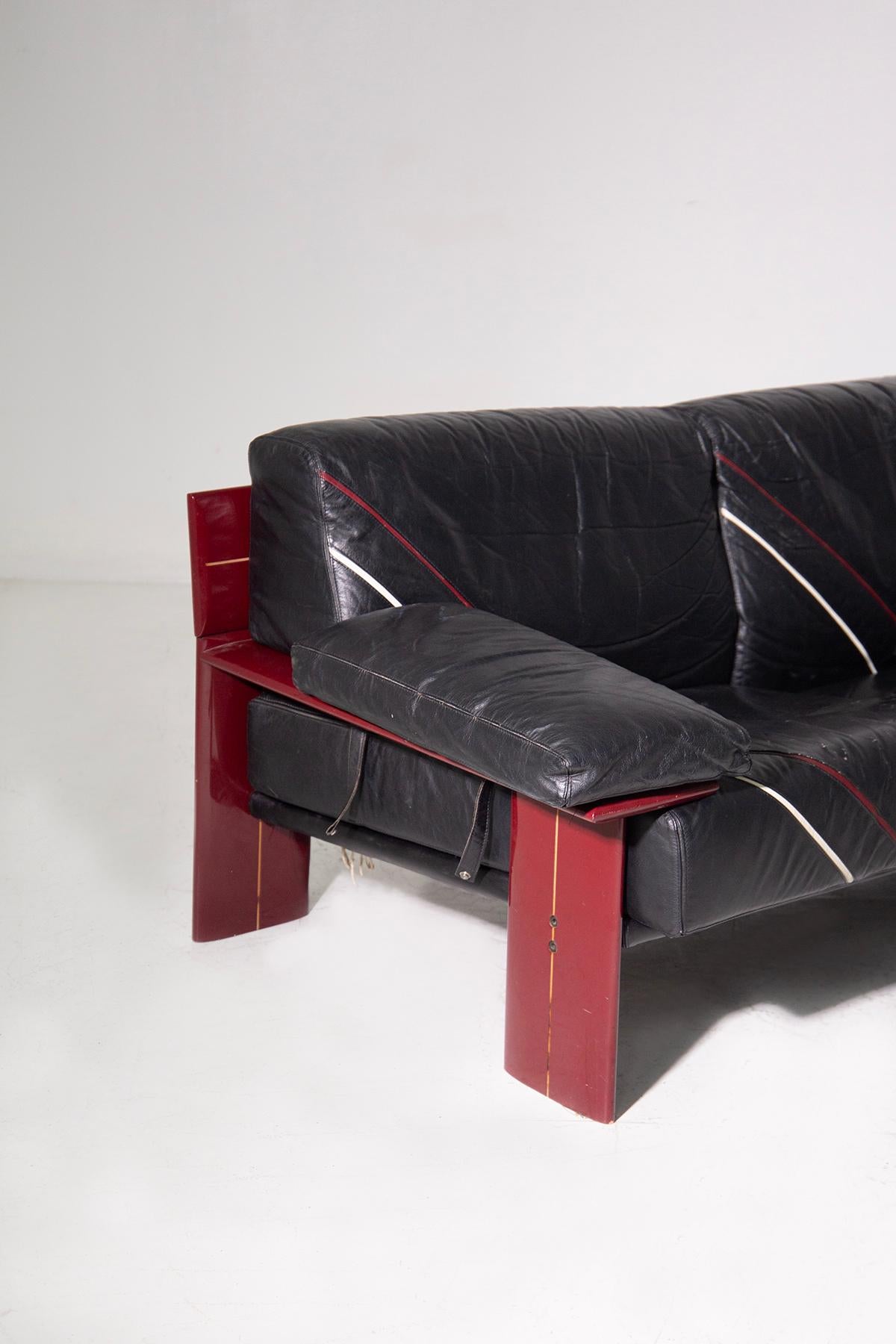 Wood and Leather Rare Sormani Sofa in vendita 2