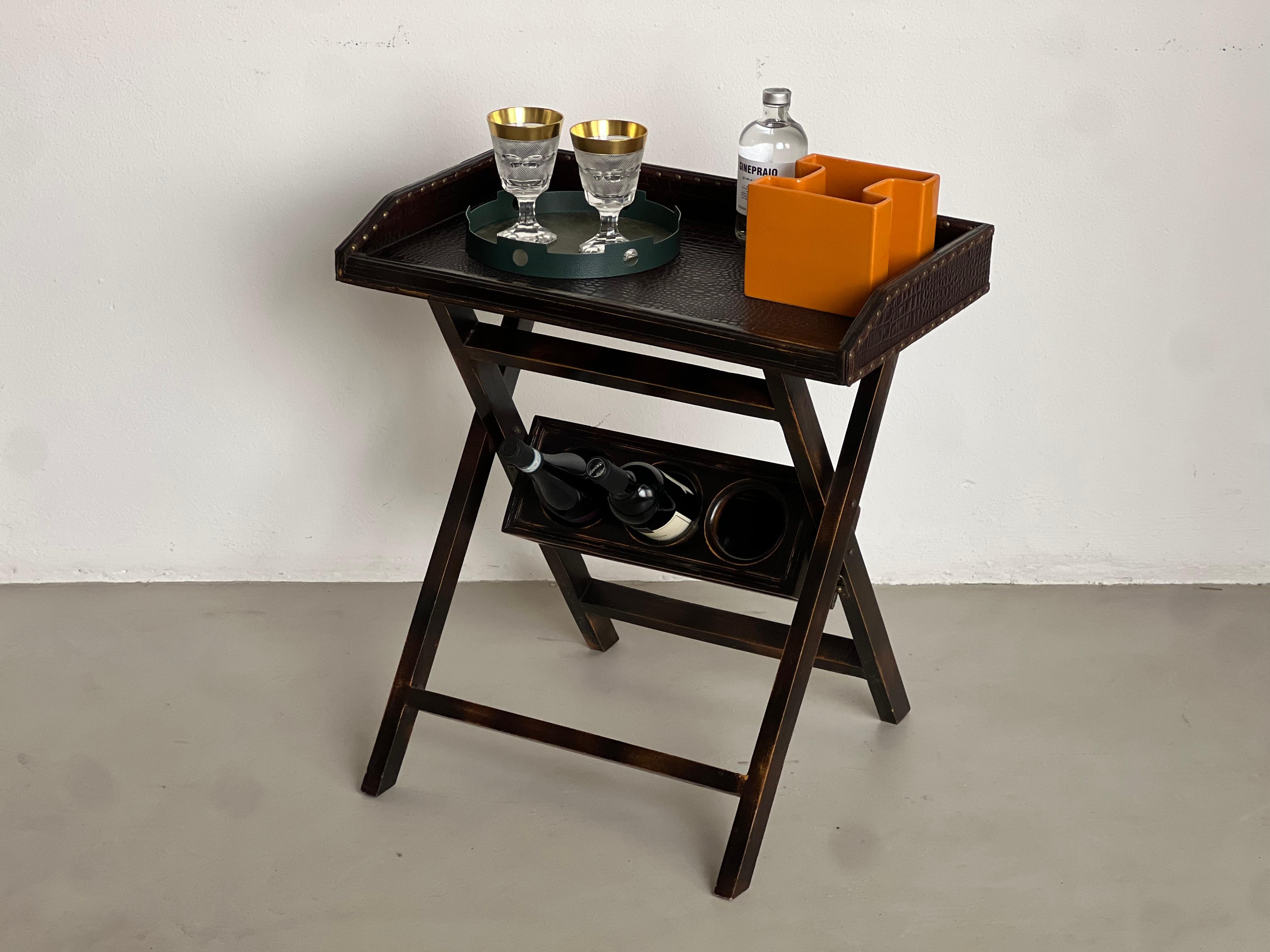 holz und leder serviert tablett, cocktail bar, vintage ecktisch im Angebot 2
