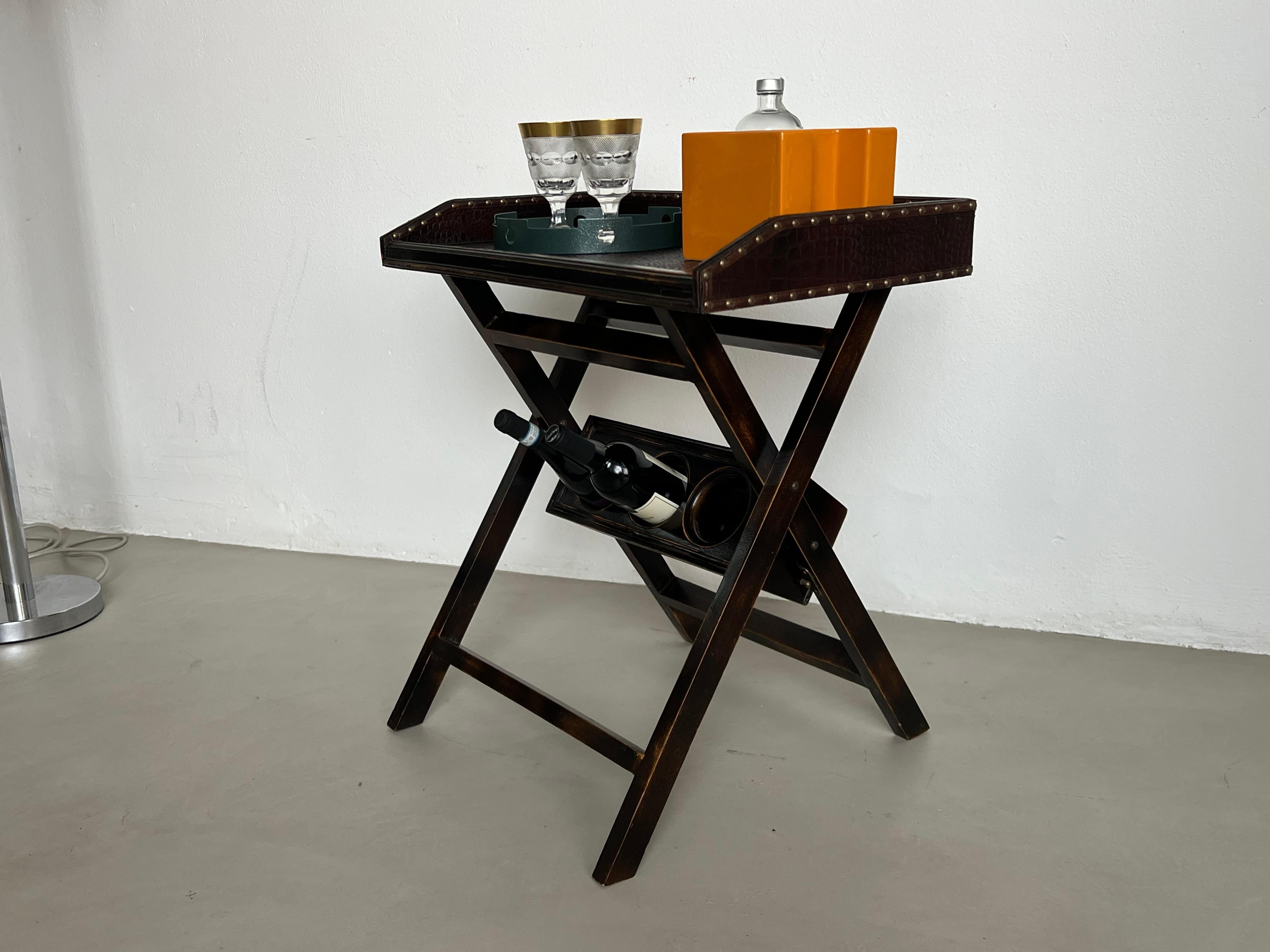 holz und leder serviert tablett, cocktail bar, vintage ecktisch im Angebot 3
