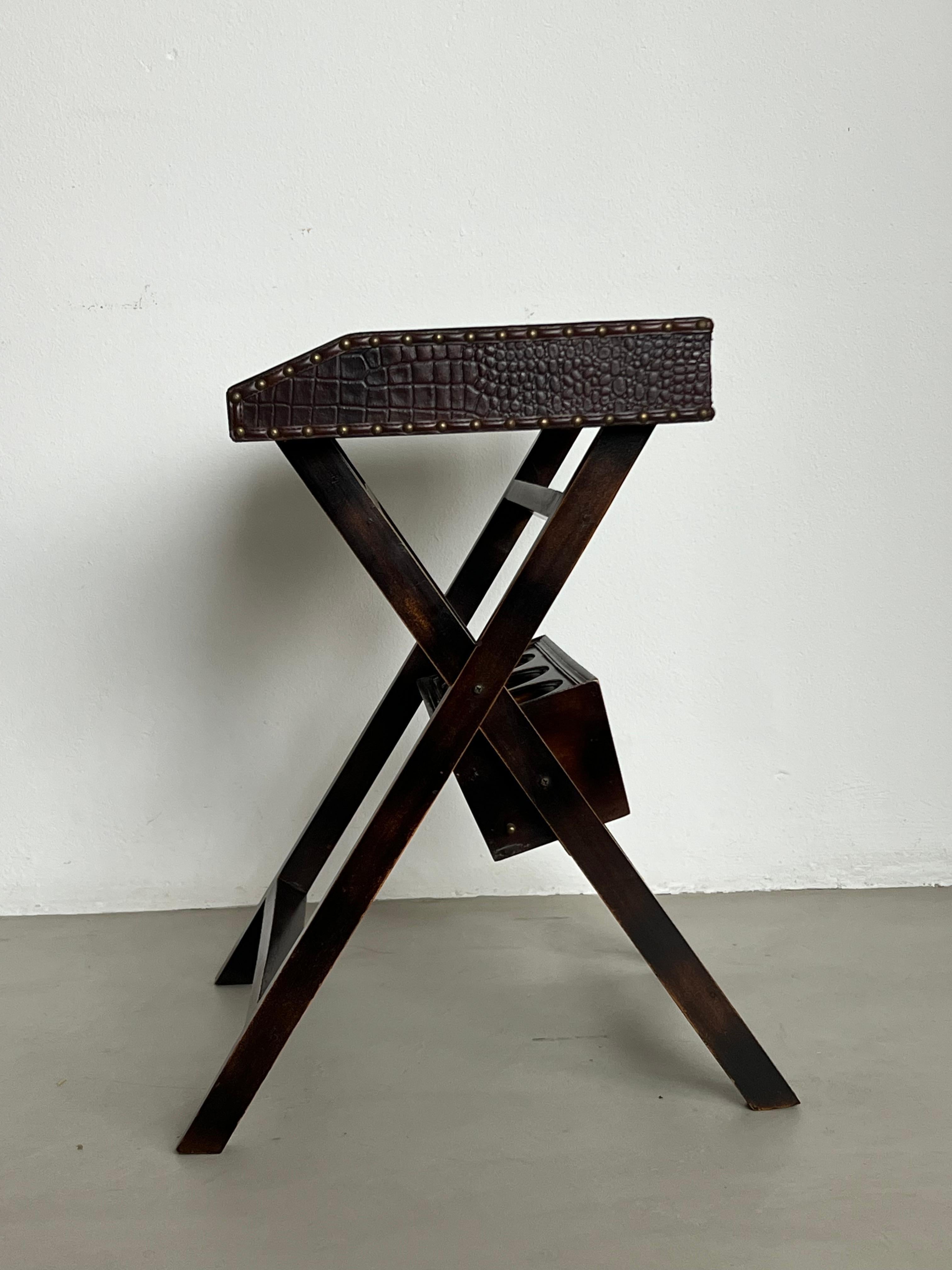 holz und leder serviert tablett, cocktail bar, vintage ecktisch im Angebot 4
