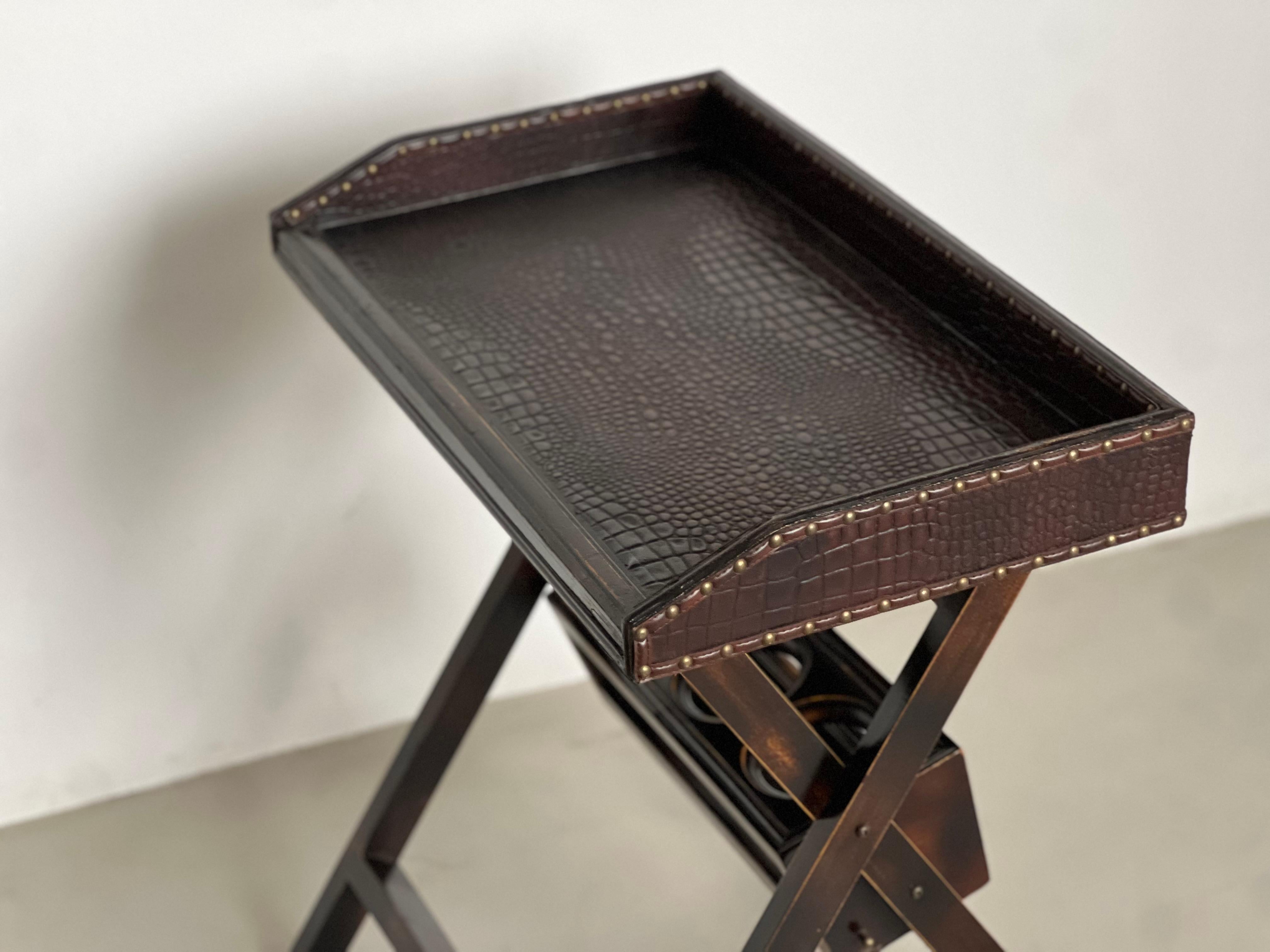 holz und leder serviert tablett, cocktail bar, vintage ecktisch im Angebot 5