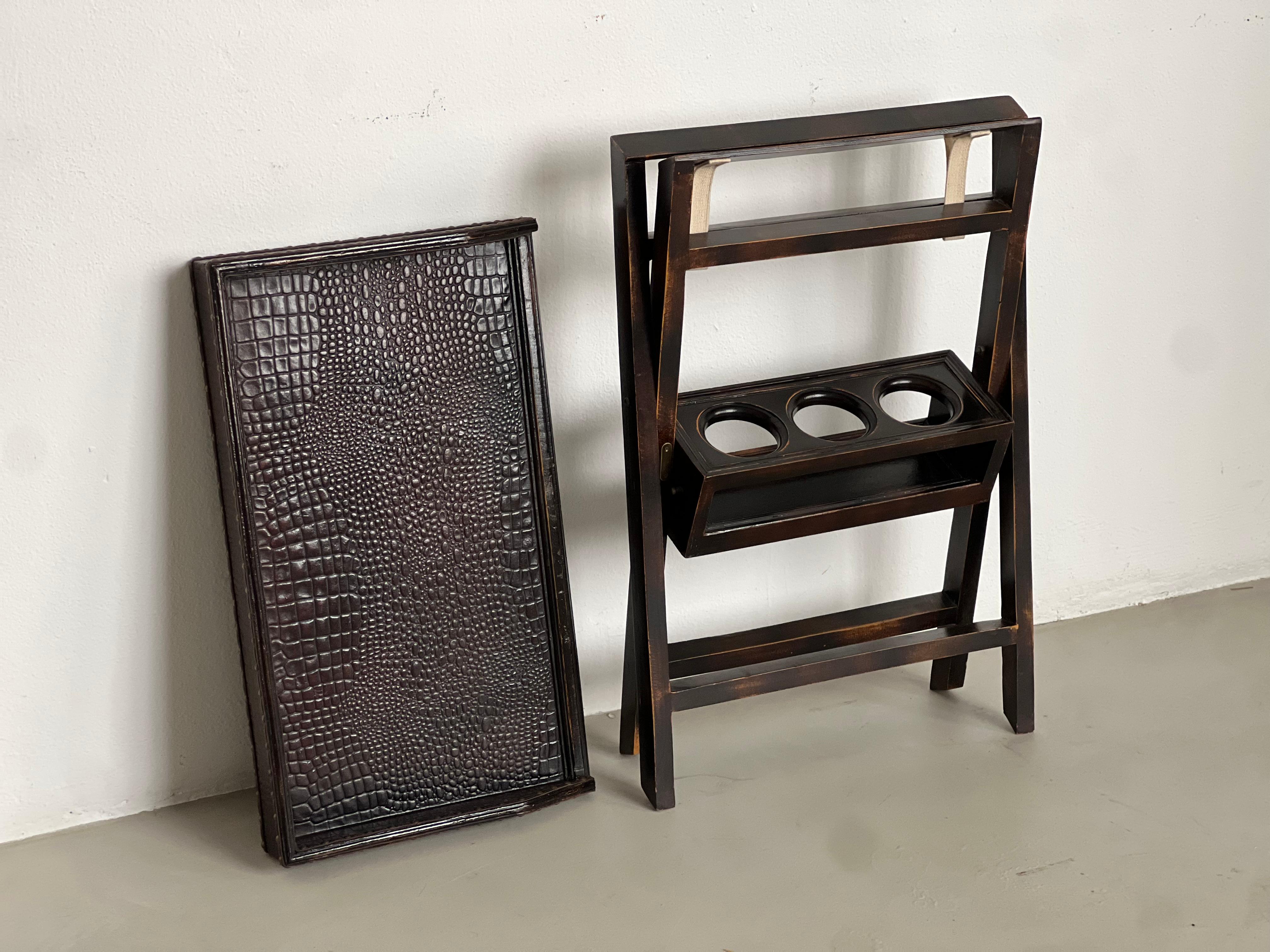 holz und leder serviert tablett, cocktail bar, vintage ecktisch im Angebot 8