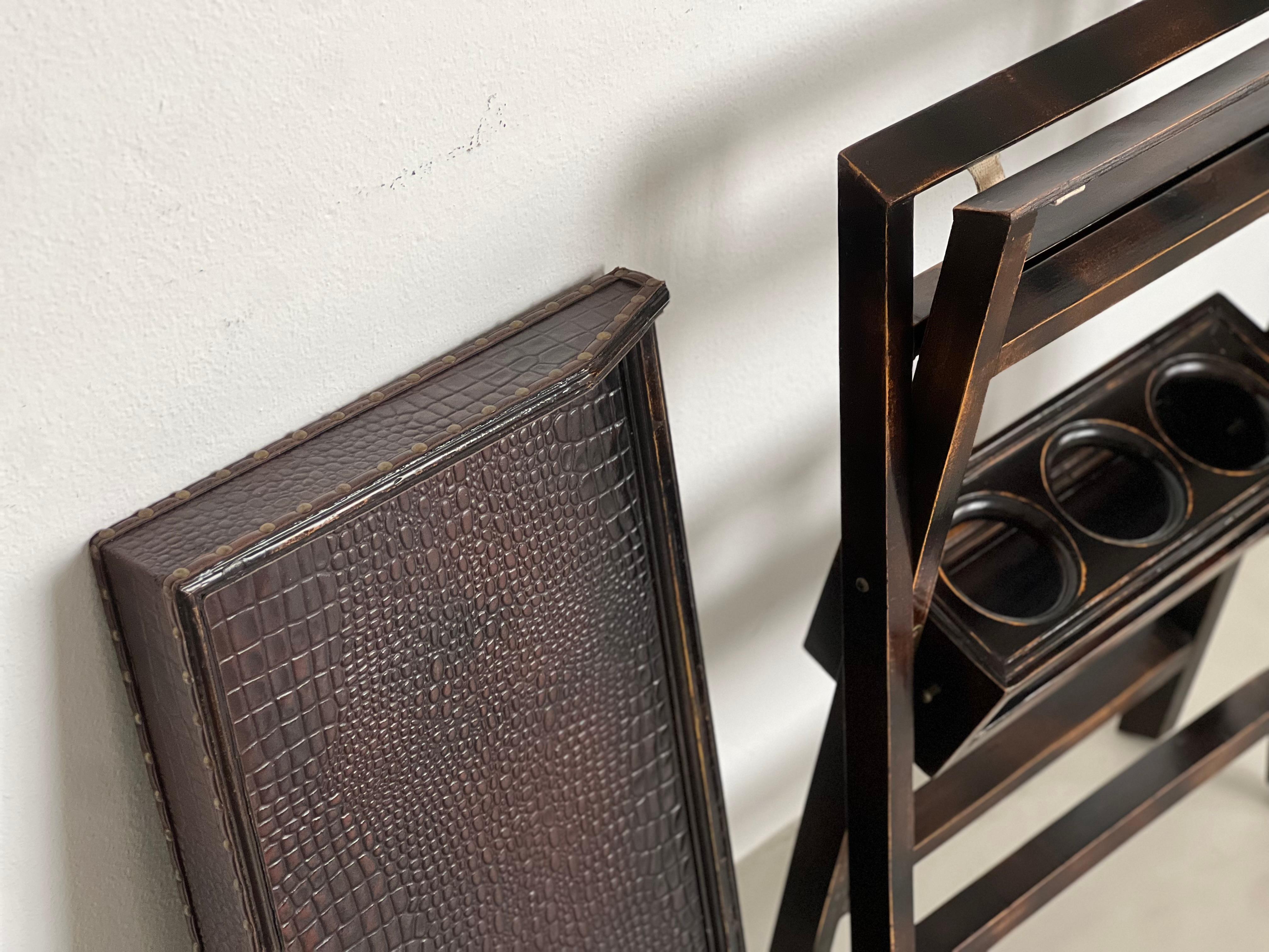 holz und leder serviert tablett, cocktail bar, vintage ecktisch im Angebot 9