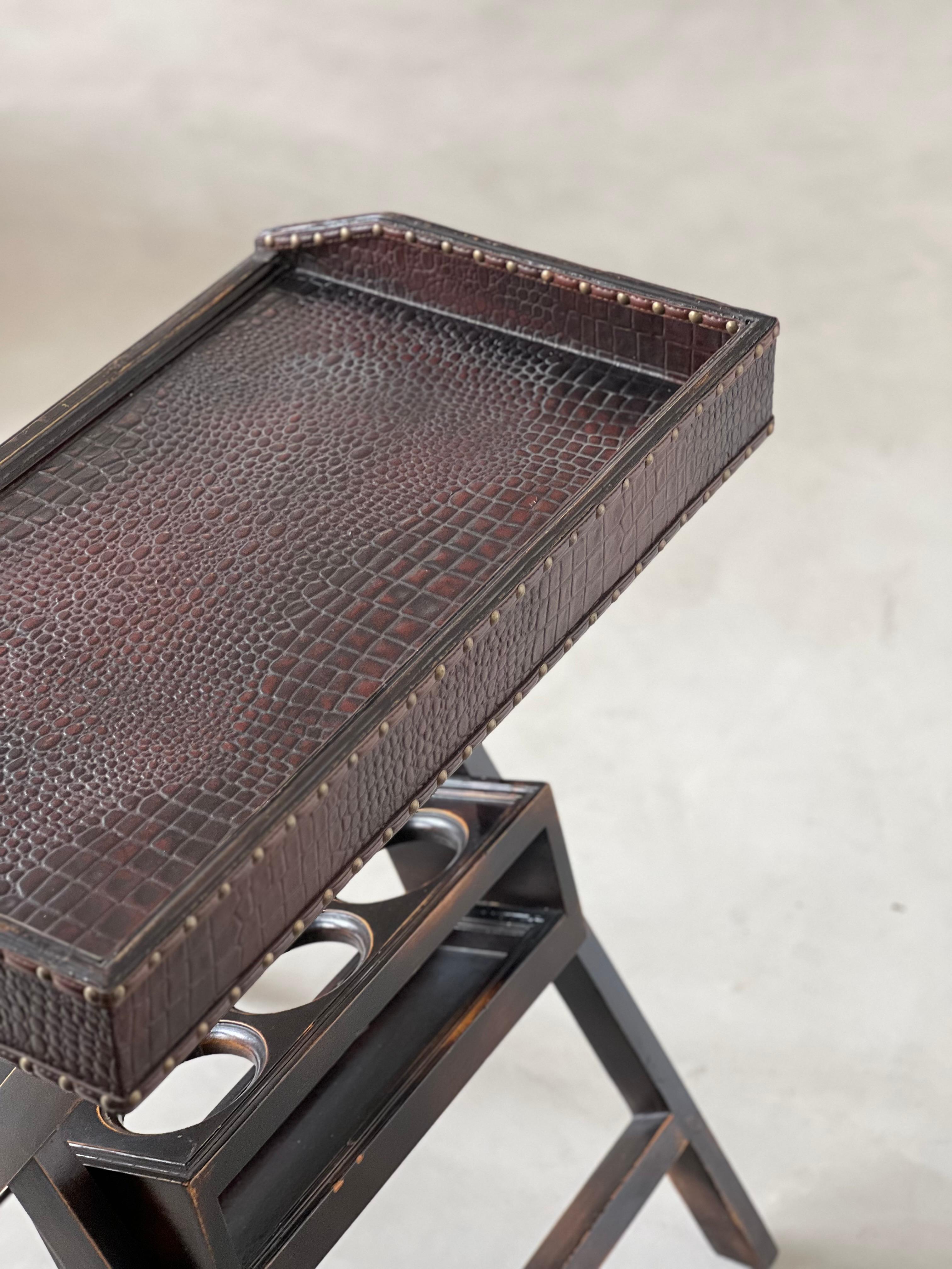 holz und leder serviert tablett, cocktail bar, vintage ecktisch im Angebot 11