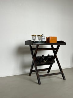 bandeja de madera y cuero para mesa de servicio, barra de cóctel, mesa esquinera vintage